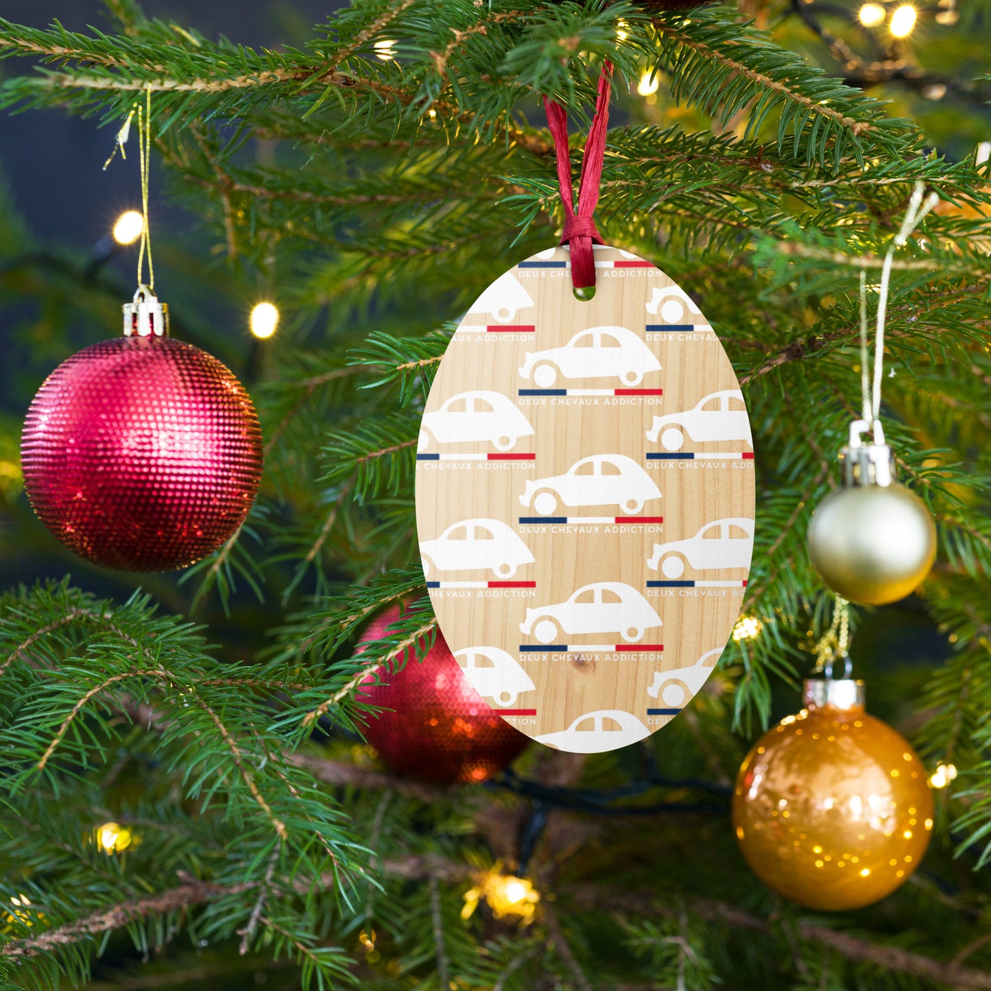 🎄 Wooden Christmas ornament "Deux Chevaux Addiction" | Citroën 2CV