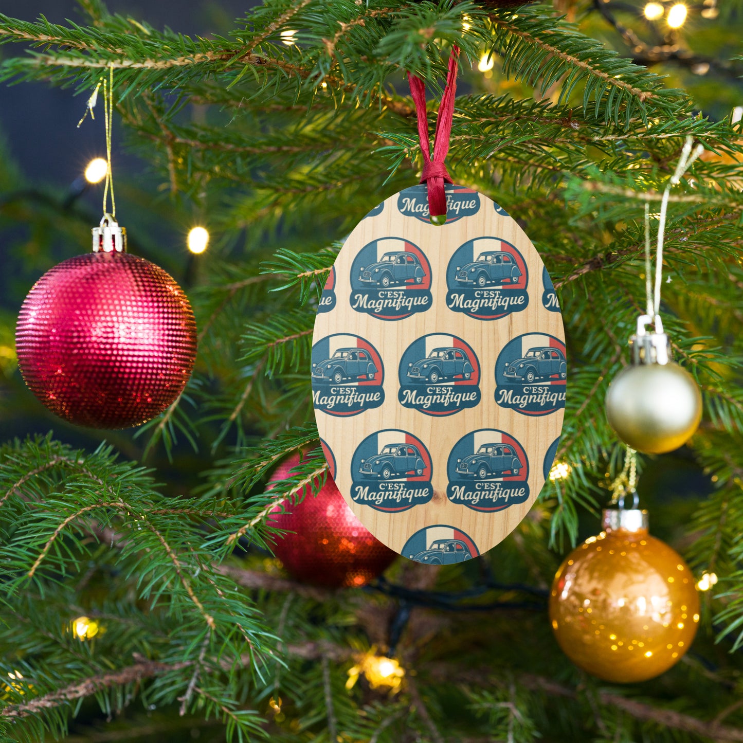 🎄 Wooden Christmas ornament "C'est Magnifique" | Citroën 2CV Design
