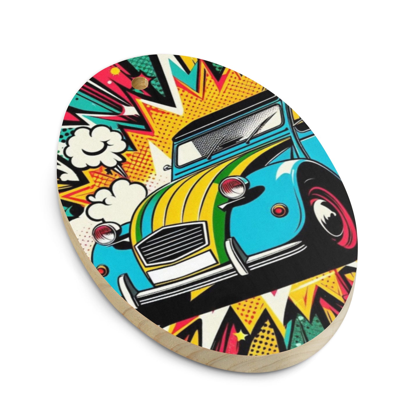 Décoration de Noël en bois – Design de voiture rétro dans un style pop-art