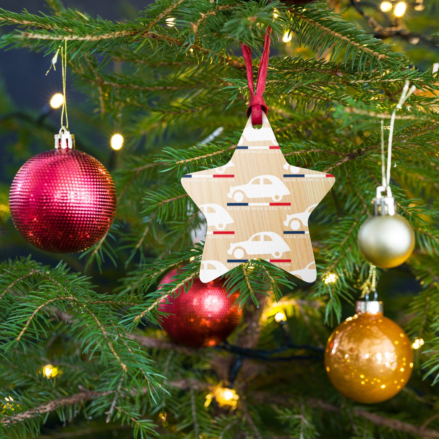 🎄 Wooden Christmas ornament "Deux Chevaux Addiction" | Citroën 2CV