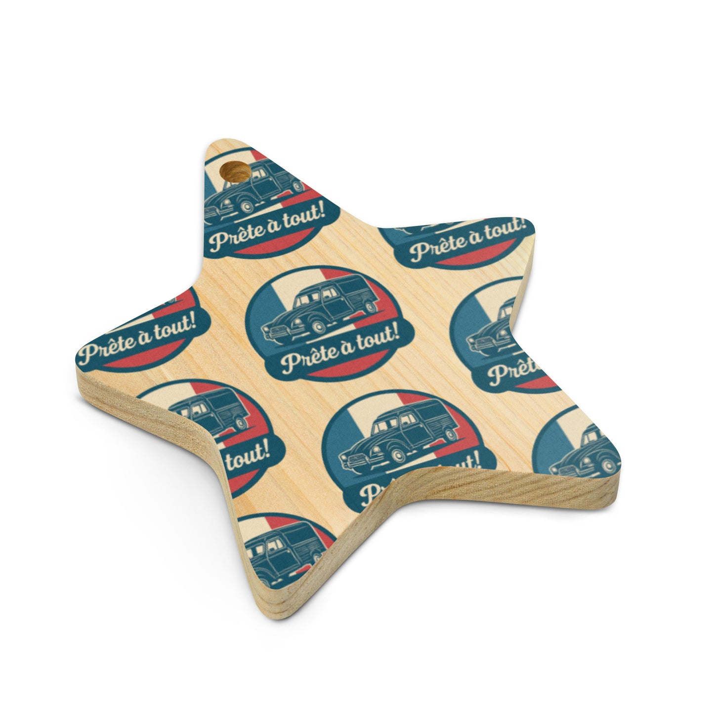 Citroën Acadiane Wooden Christmas Ornament – “Prête à tout!” with French Christmas charm