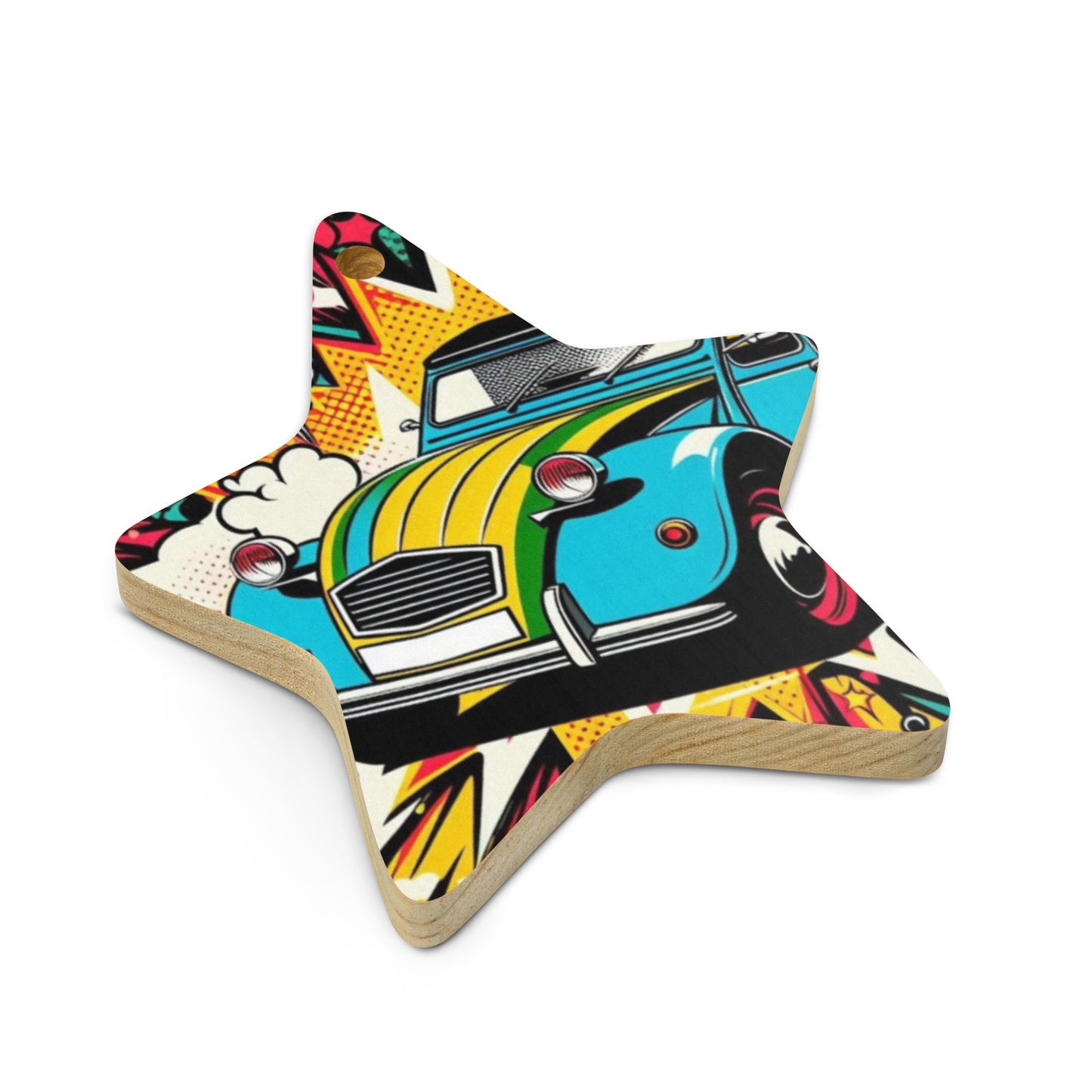 Décoration de Noël en bois – Design de voiture rétro dans un style pop-art