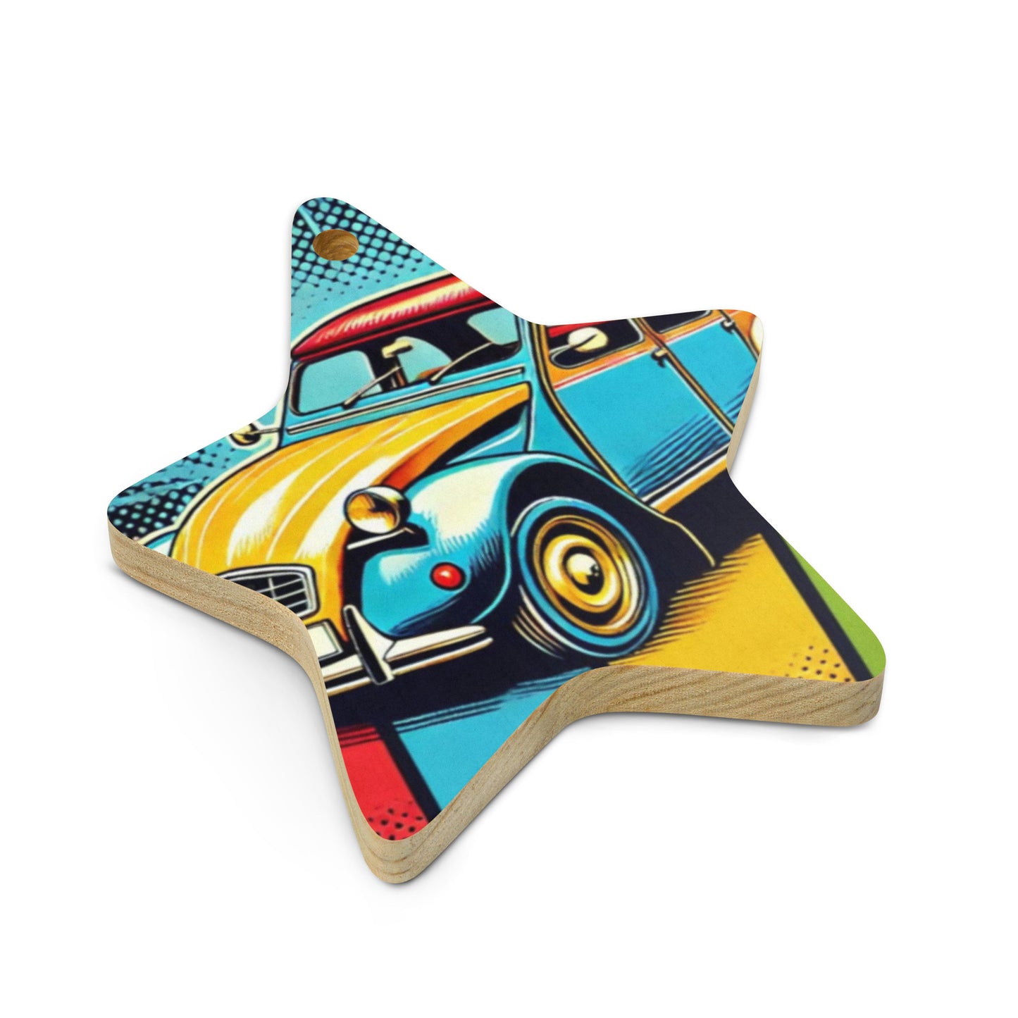 Wooden Christmas ornament – Citroën 2CV in Pop Art Style