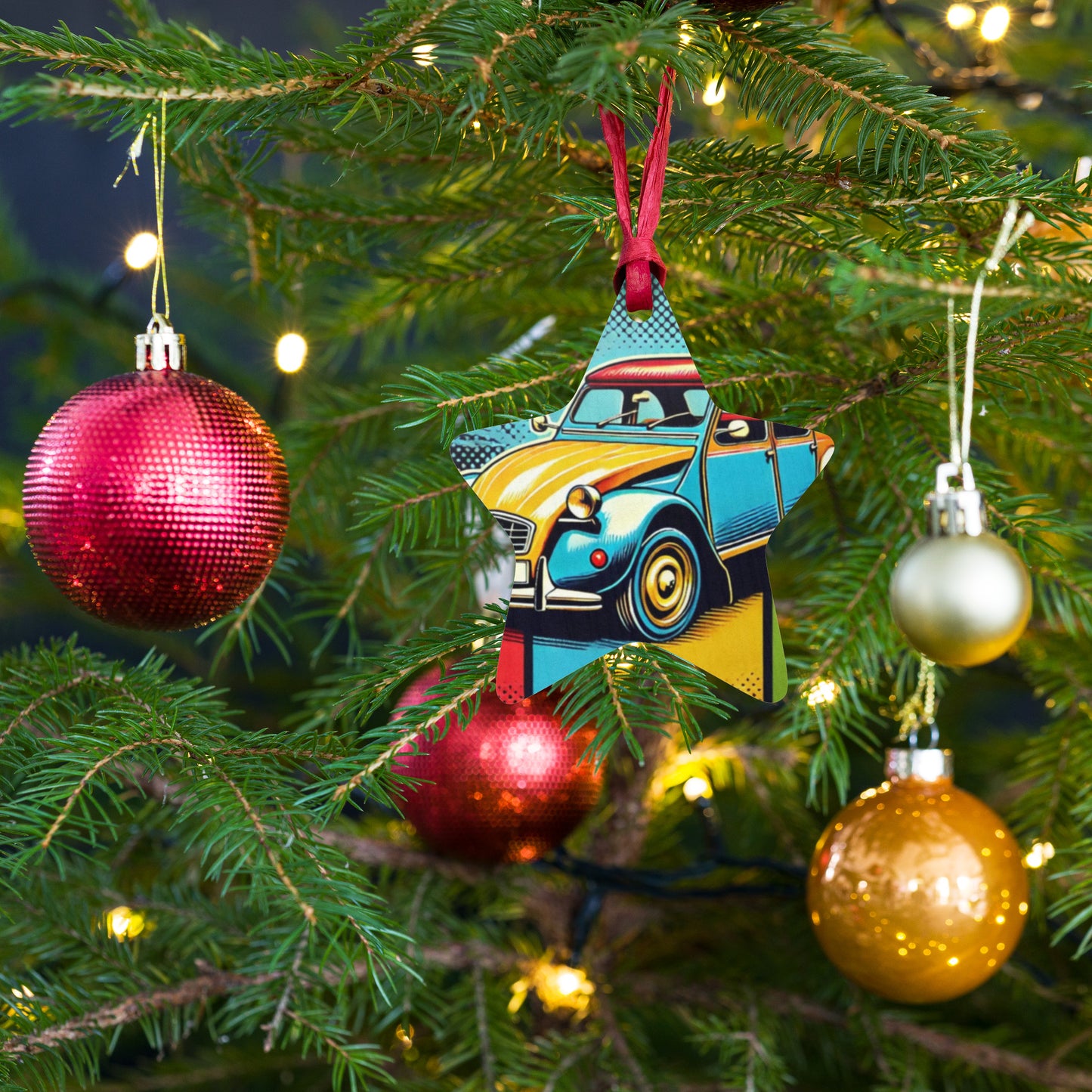 Wooden Christmas ornament – Citroën 2CV in Pop Art Style