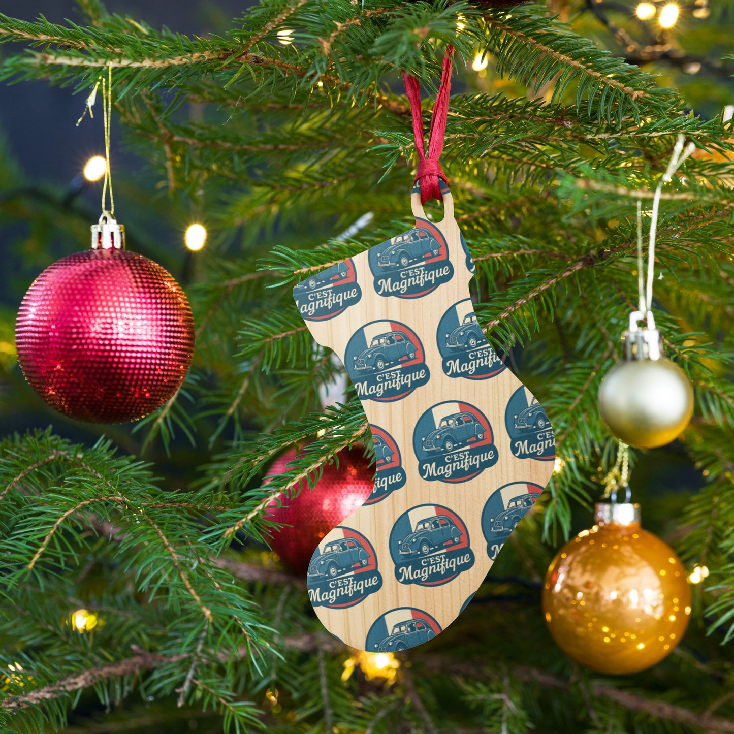 🎄 Wooden Christmas ornament "C'est Magnifique" | Citroën 2CV Design