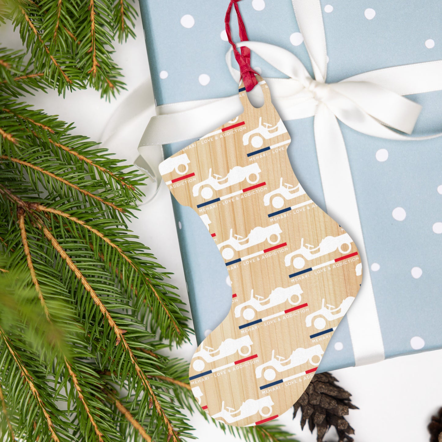 🎄 Wooden Christmas ornament "Méhari – Love & Addiction" | Double-sided & Magnetic