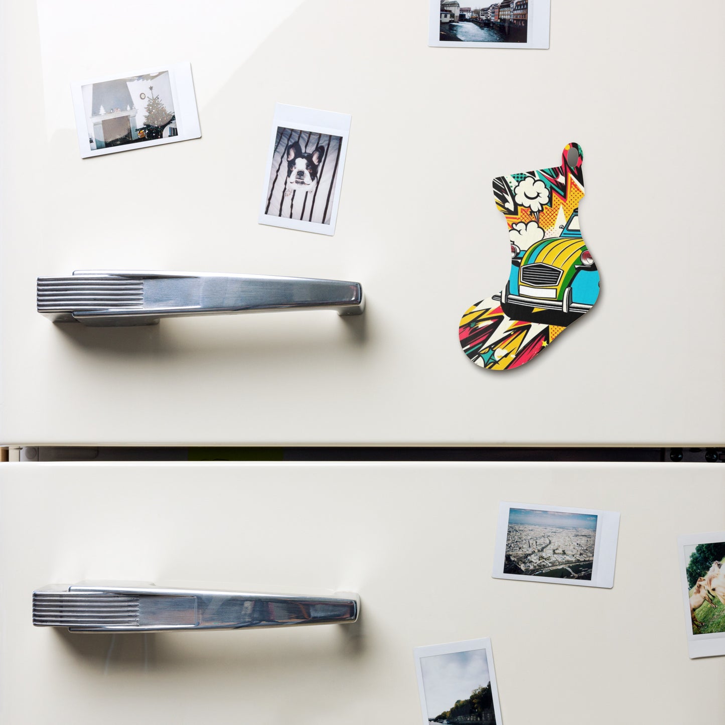 Décoration de Noël en bois – Design de voiture rétro dans un style pop-art