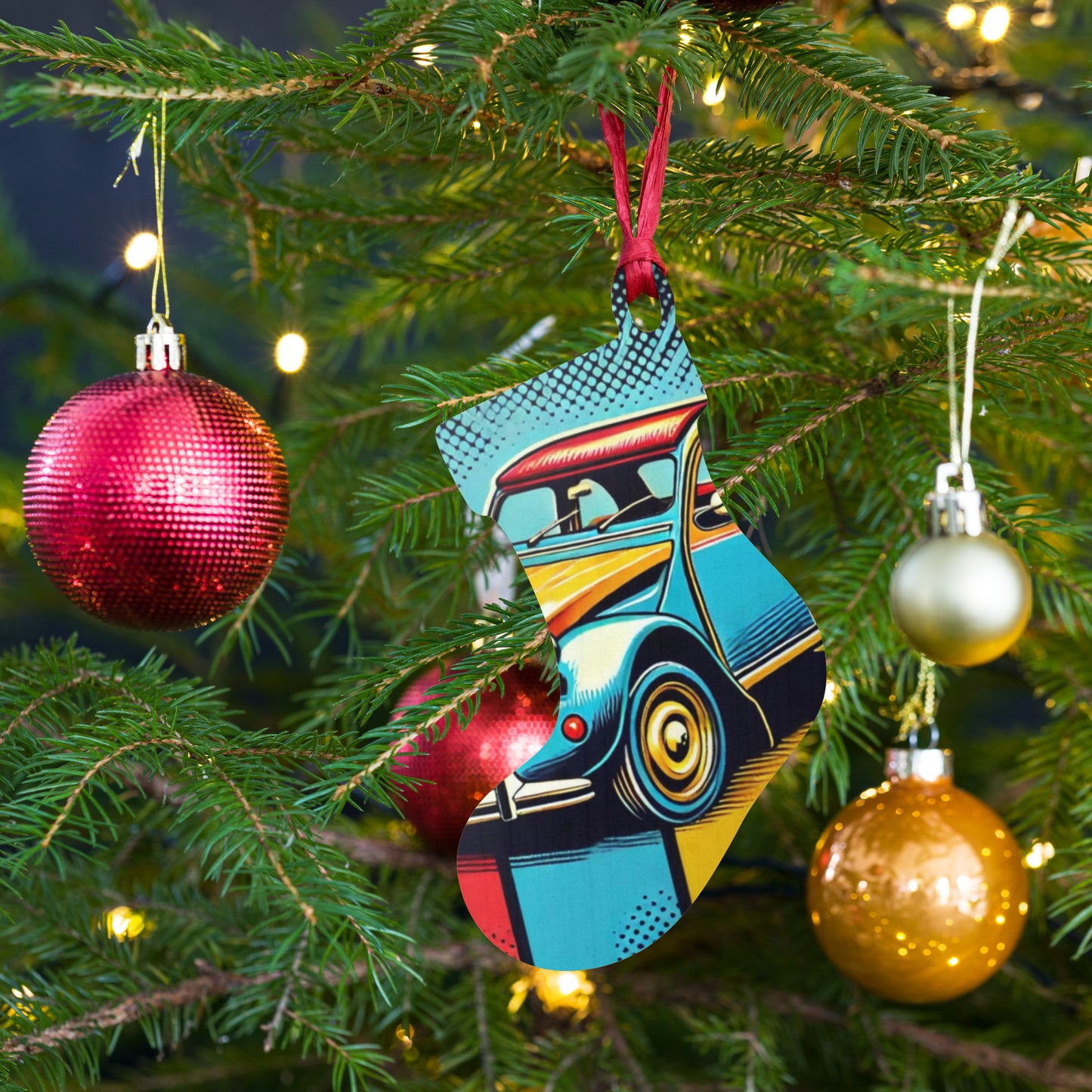 Wooden Christmas ornament – Citroën 2CV in Pop Art Style