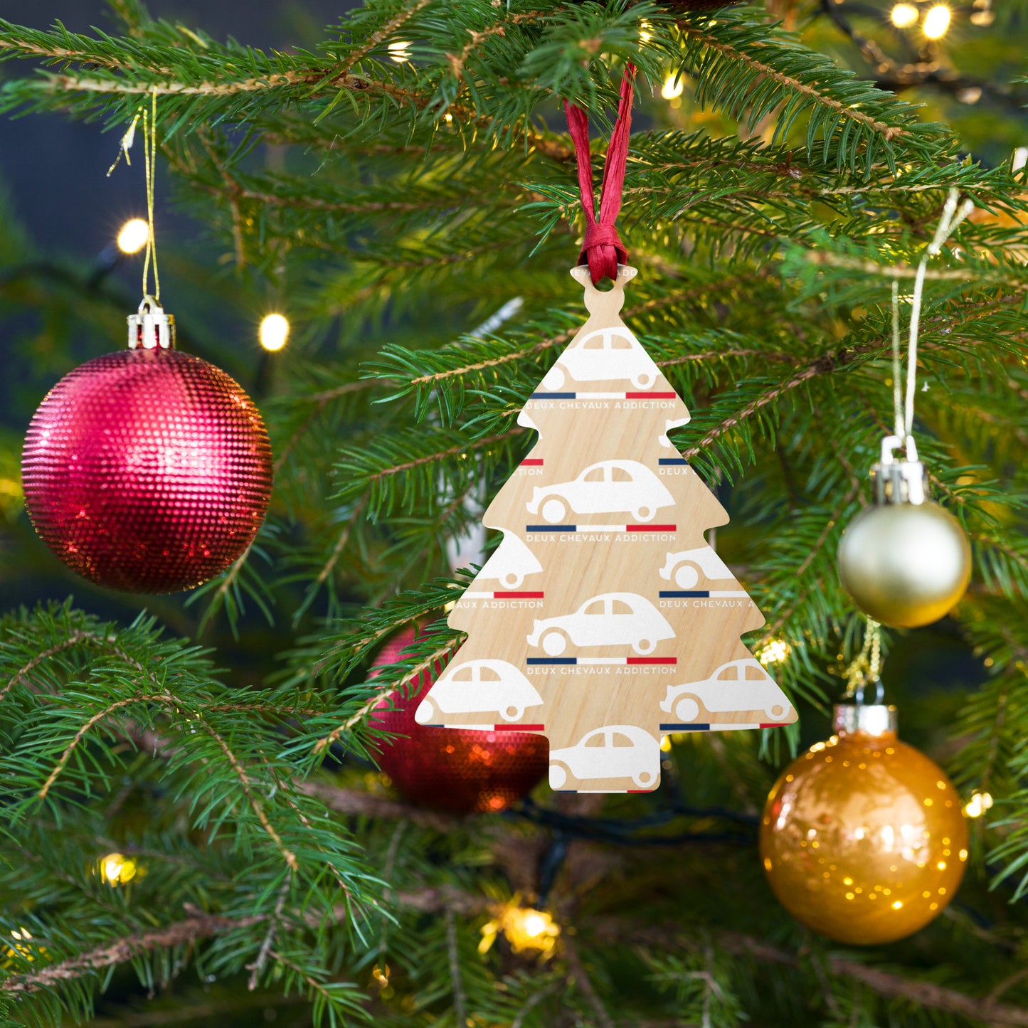 🎄 Wooden Christmas ornament "Deux Chevaux Addiction" | Citroën 2CV