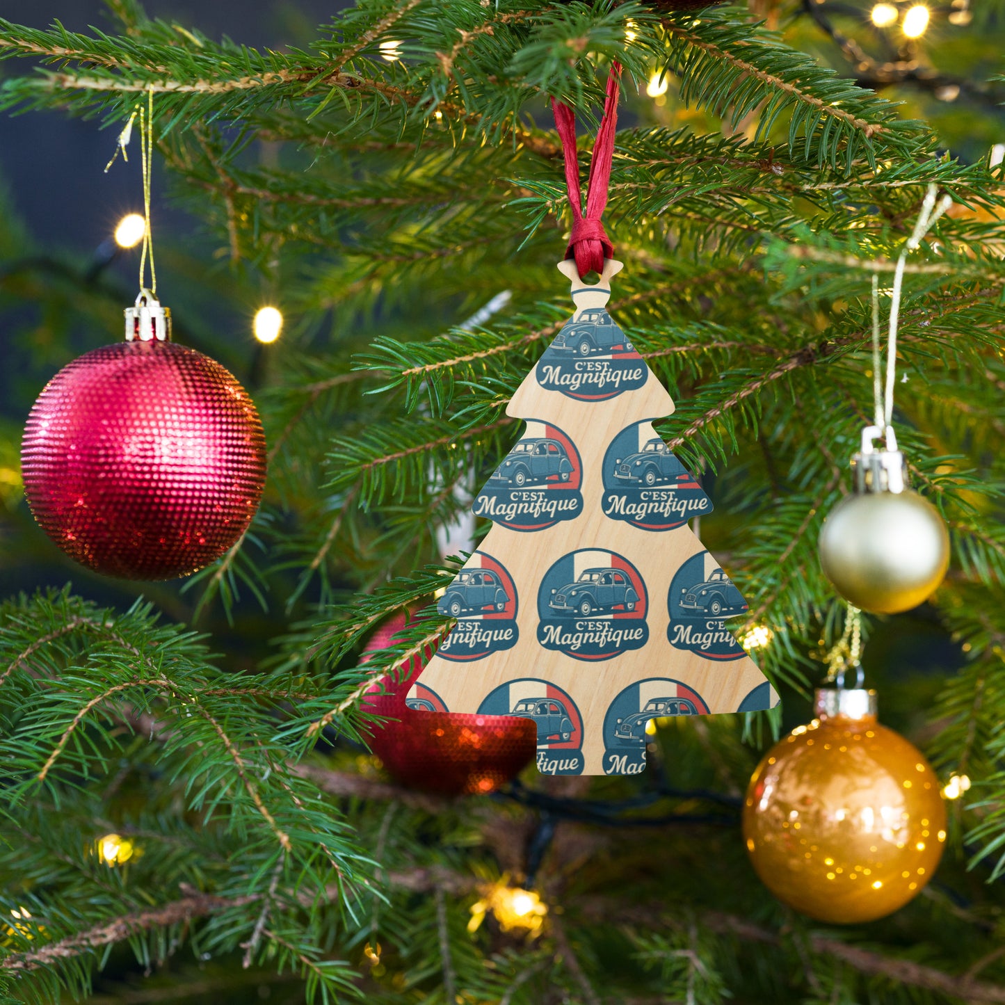 🎄 Wooden Christmas ornament "C'est Magnifique" | Citroën 2CV Design