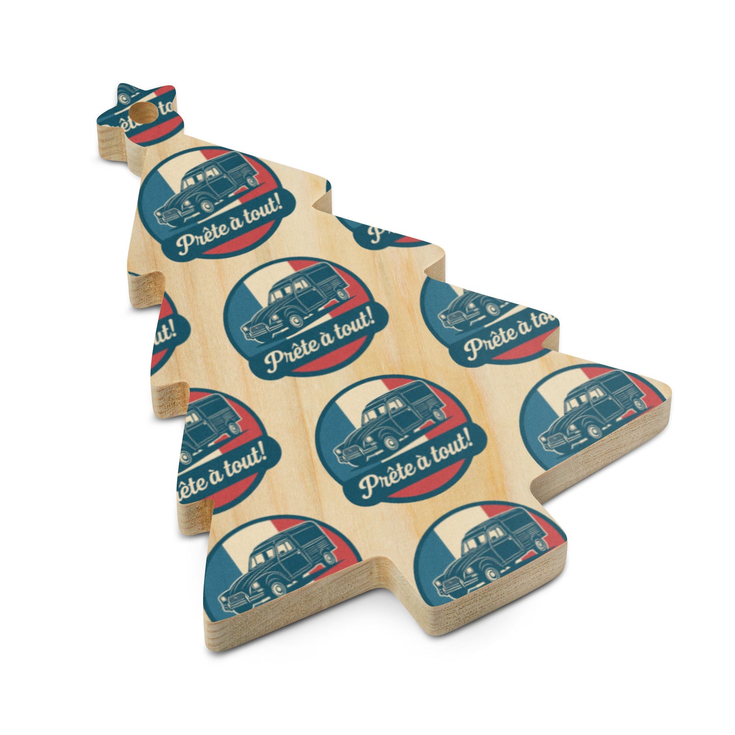 Citroën Acadiane Wooden Christmas Ornament – “Prête à tout!” with French Christmas charm