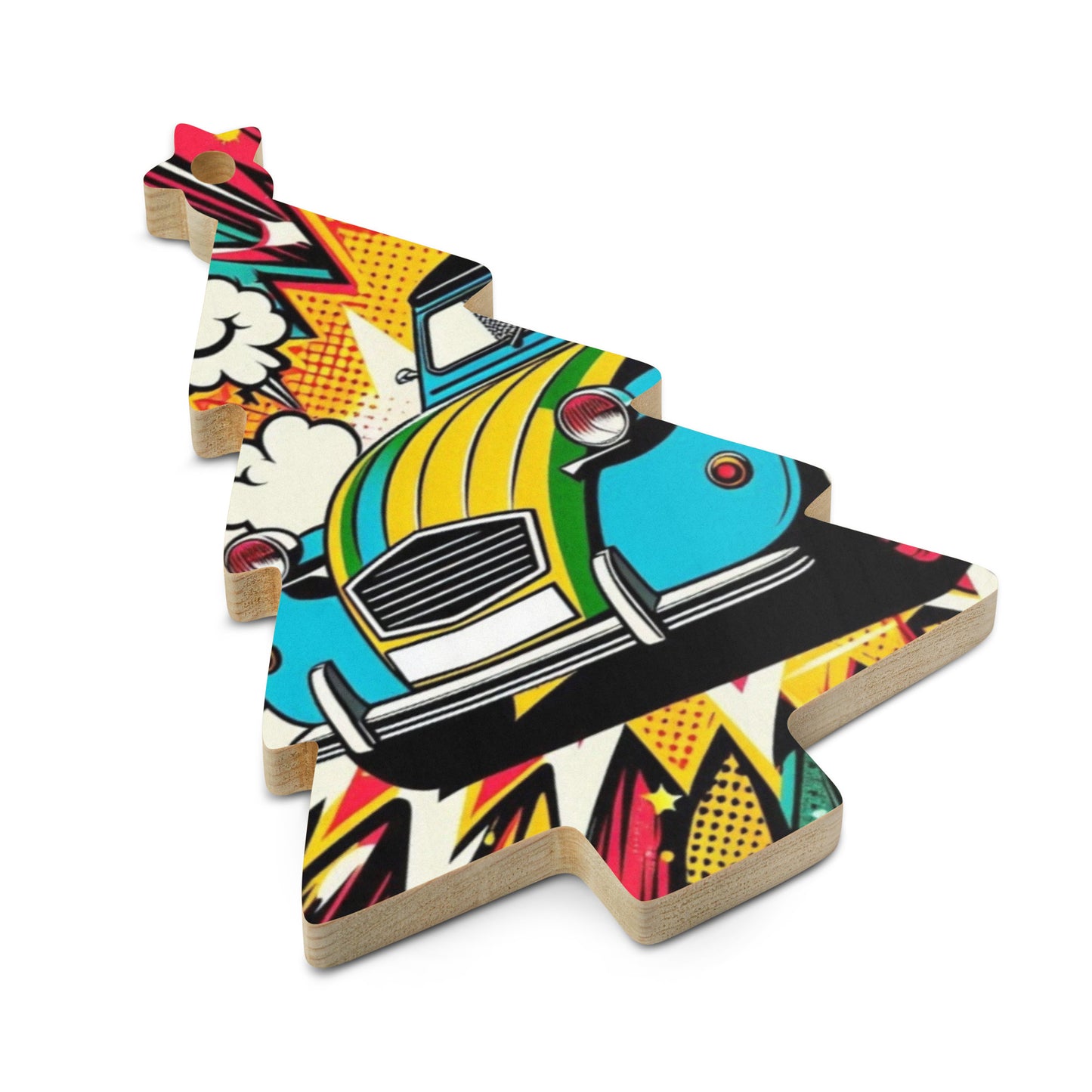 Décoration de Noël en bois – Design de voiture rétro dans un style pop-art