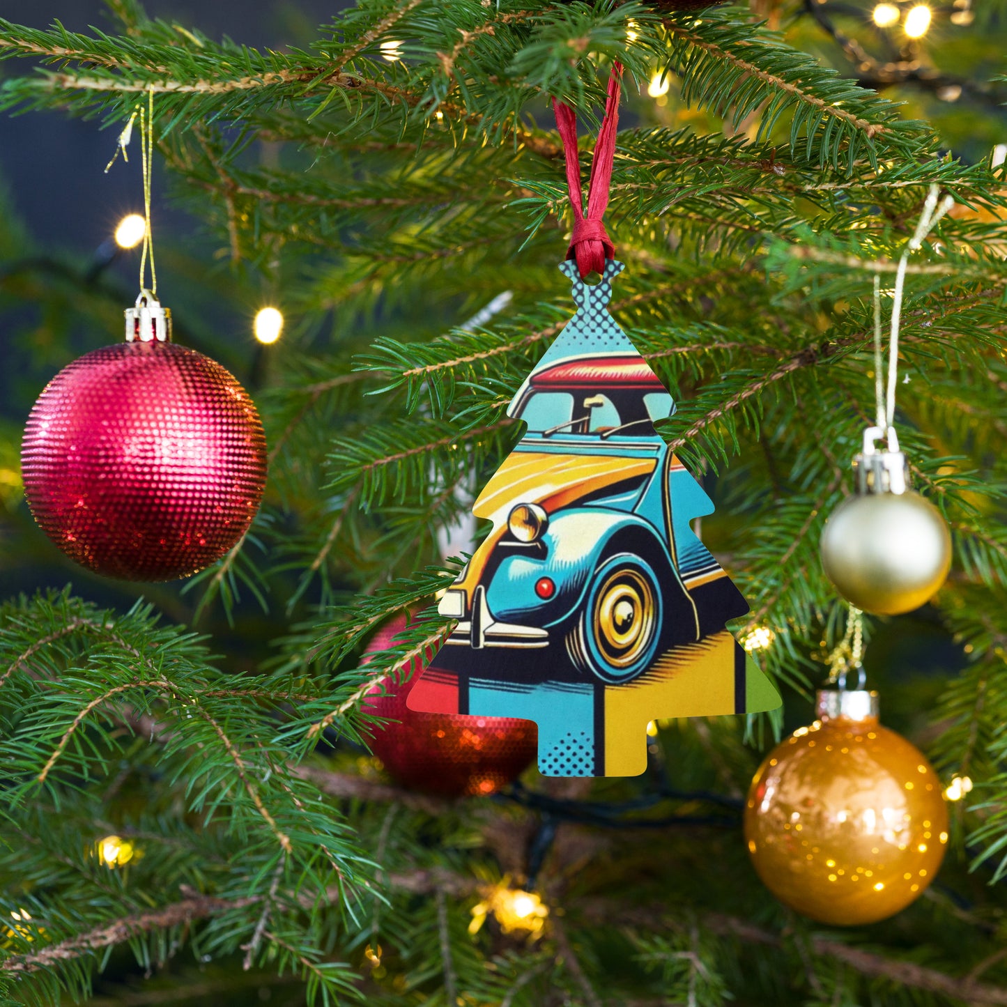 Wooden Christmas ornament – Citroën 2CV in Pop Art Style