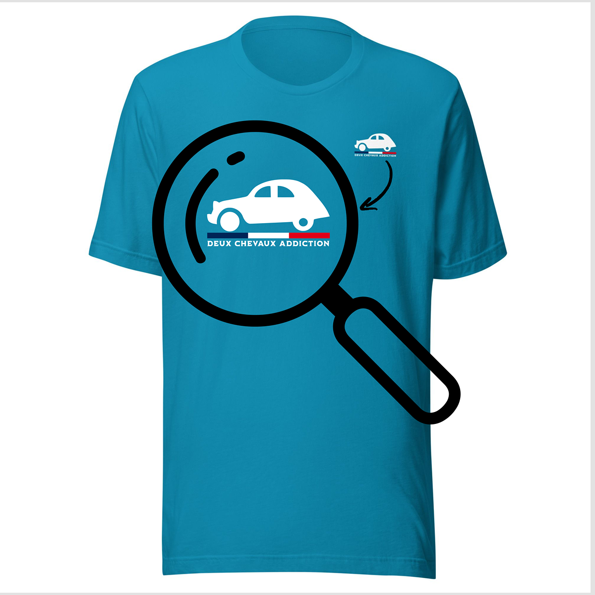 👕 T-shirt “Deux Chevaux Addiction” – Voor wie met z’n hart schakelt