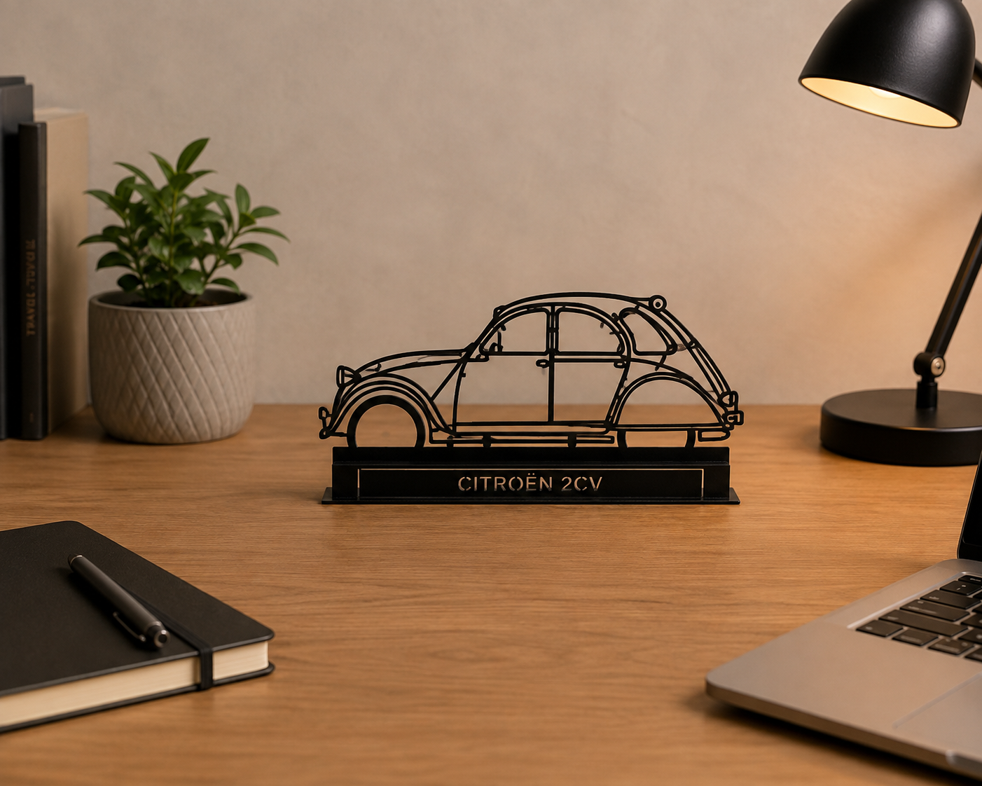 Gepersonaliseerde Citroën 2CV Metalen Silhouet – Tafeldecoratie met Naam