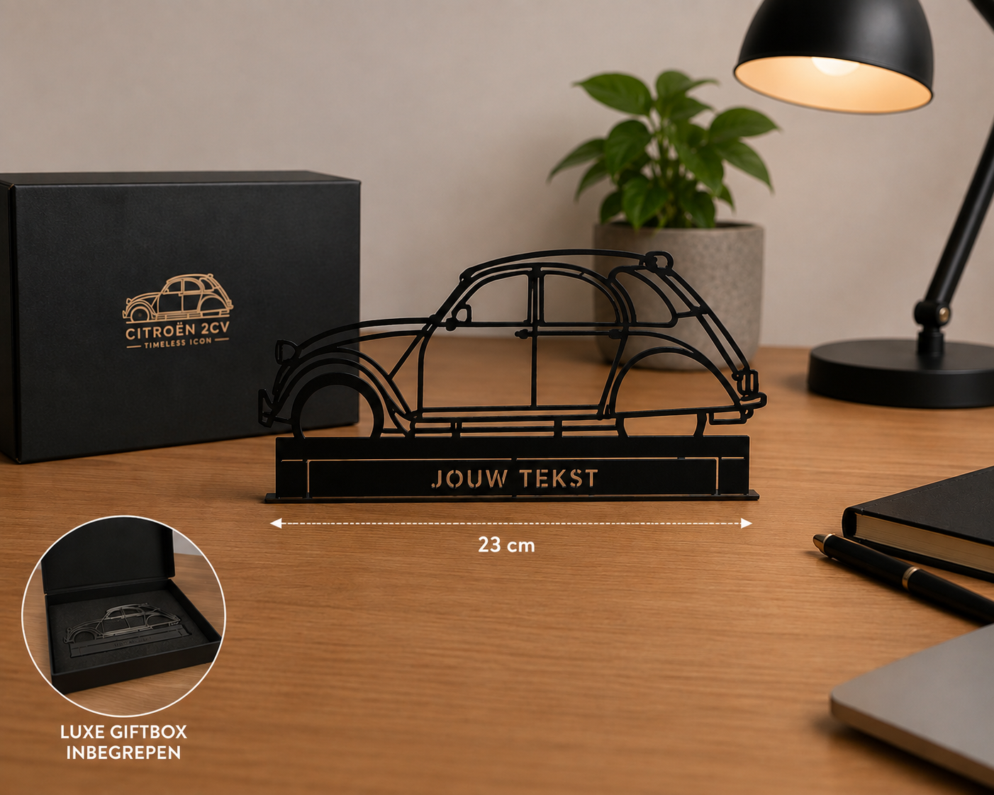 Gepersonaliseerde Citroën 2CV Metalen Silhouet – Tafeldecoratie met Naam