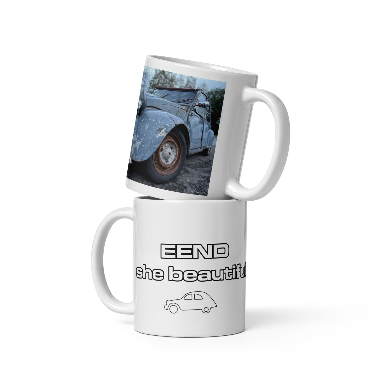 Mug Vintage Citroën 2cv DUCK she Beautifull Blanc brillant - 300 ml