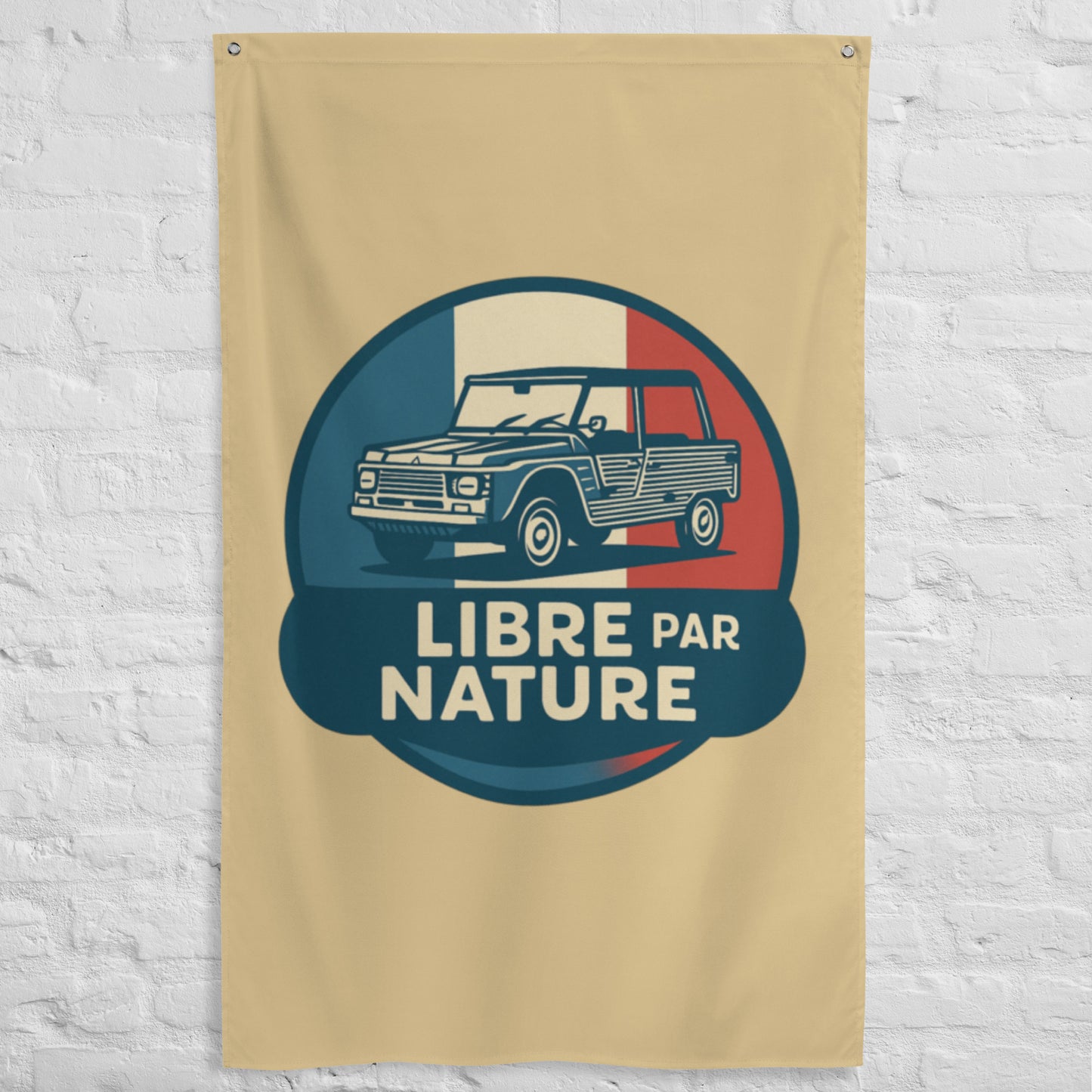 🏡 Spandoek “Libre par Nature” – Citroën Méhari: Wanddecoratie met Vrije Geest