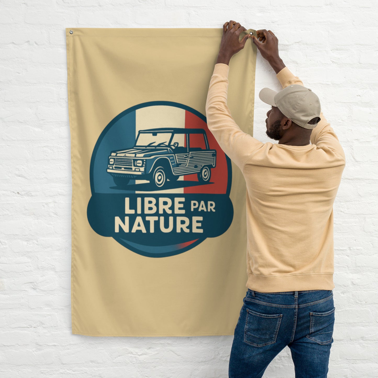 🏡 Spandoek “Libre par Nature” – Citroën Méhari: Wanddecoratie met Vrije Geest