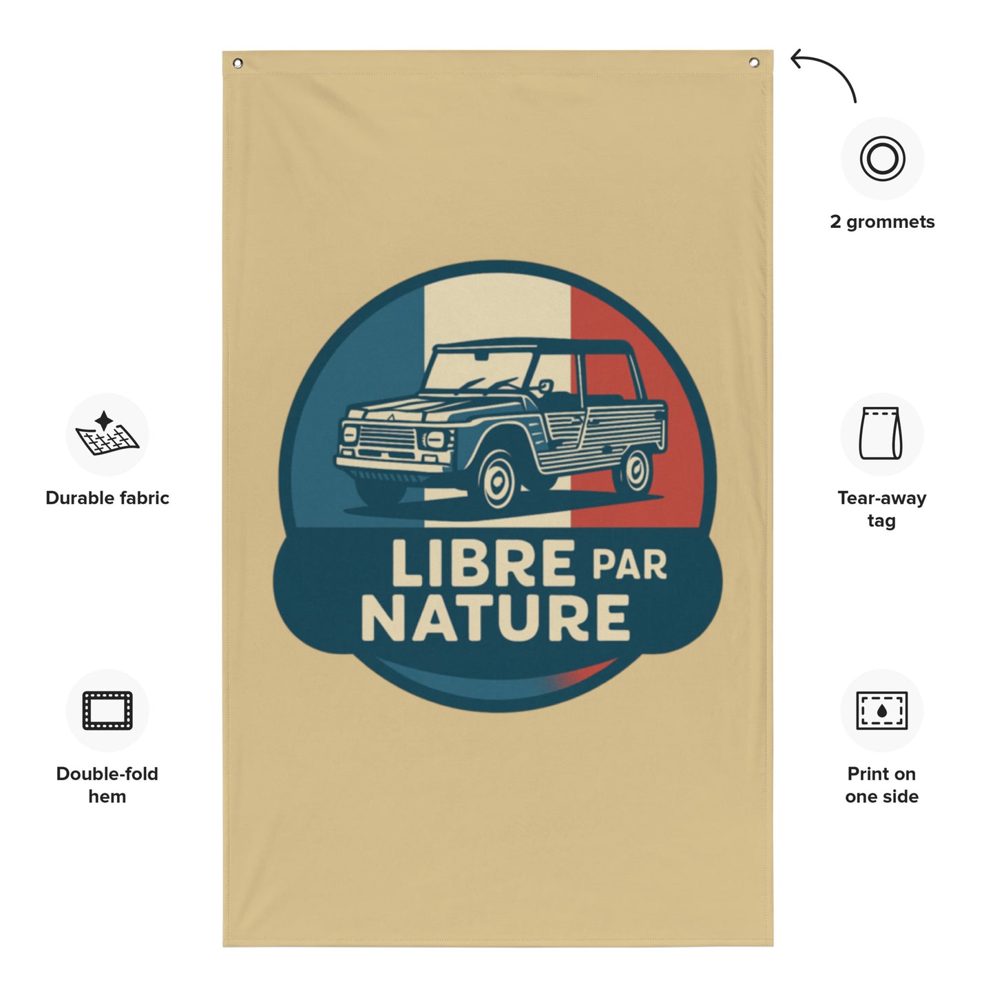 🏡 Spandoek “Libre par Nature” – Citroën Méhari: Wanddecoratie met Vrije Geest