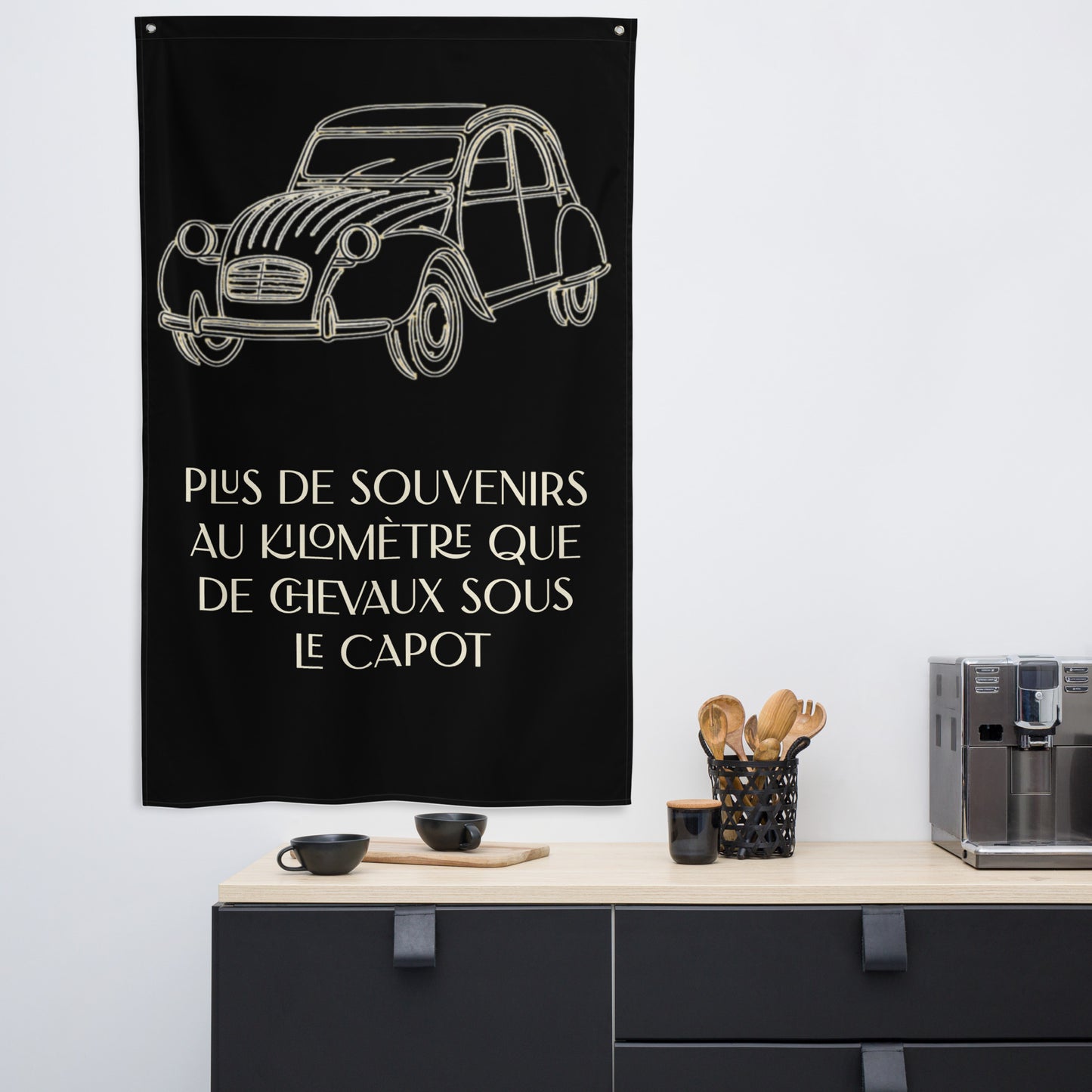 Citroën 2CV Wall Banner – Plus de Souvenirs | Minimalist Line Art & French Quote