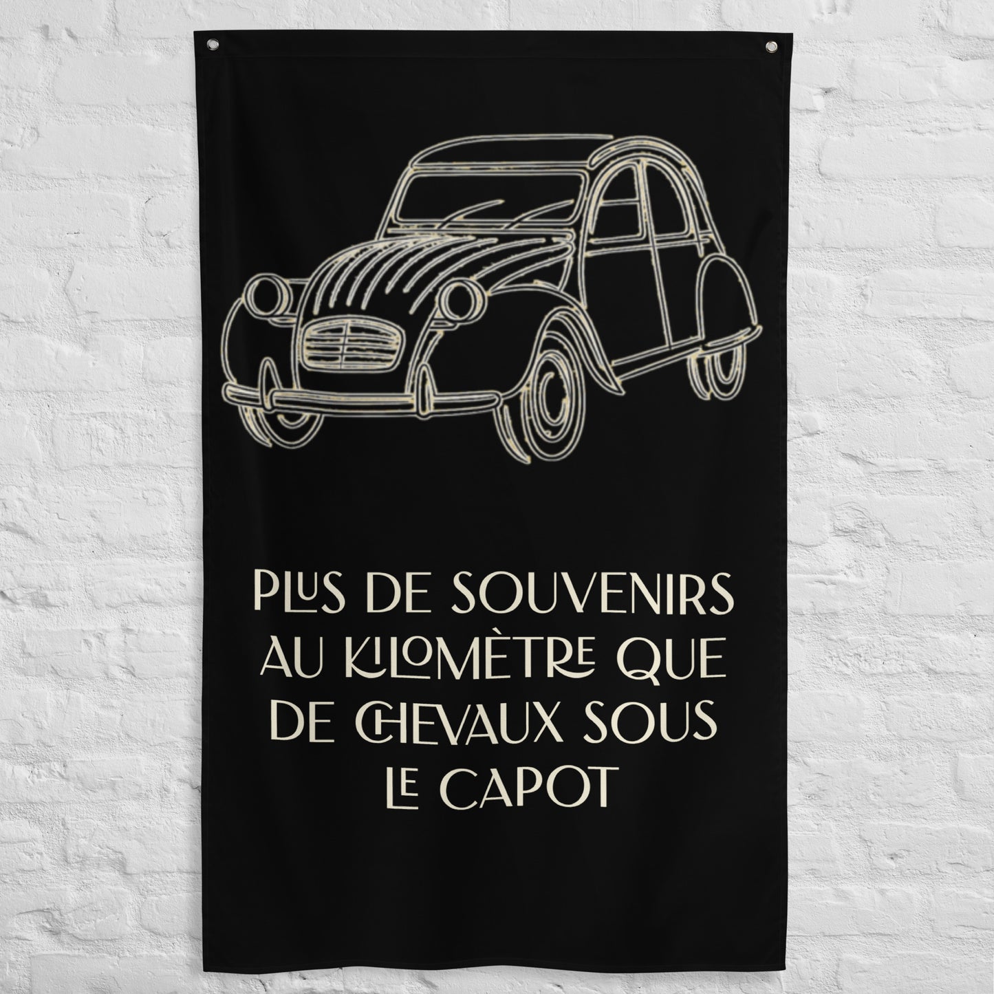 Citroën 2CV Wall Banner – Plus de Souvenirs | Minimalist Line Art & French Quote