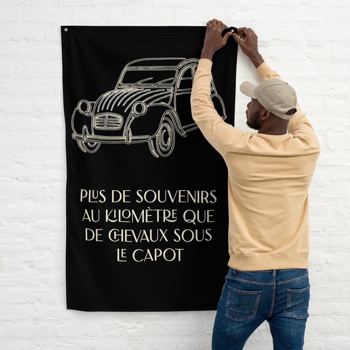 Citroën 2CV Wall Banner – Plus de Souvenirs | Minimalist Line Art & French Quote