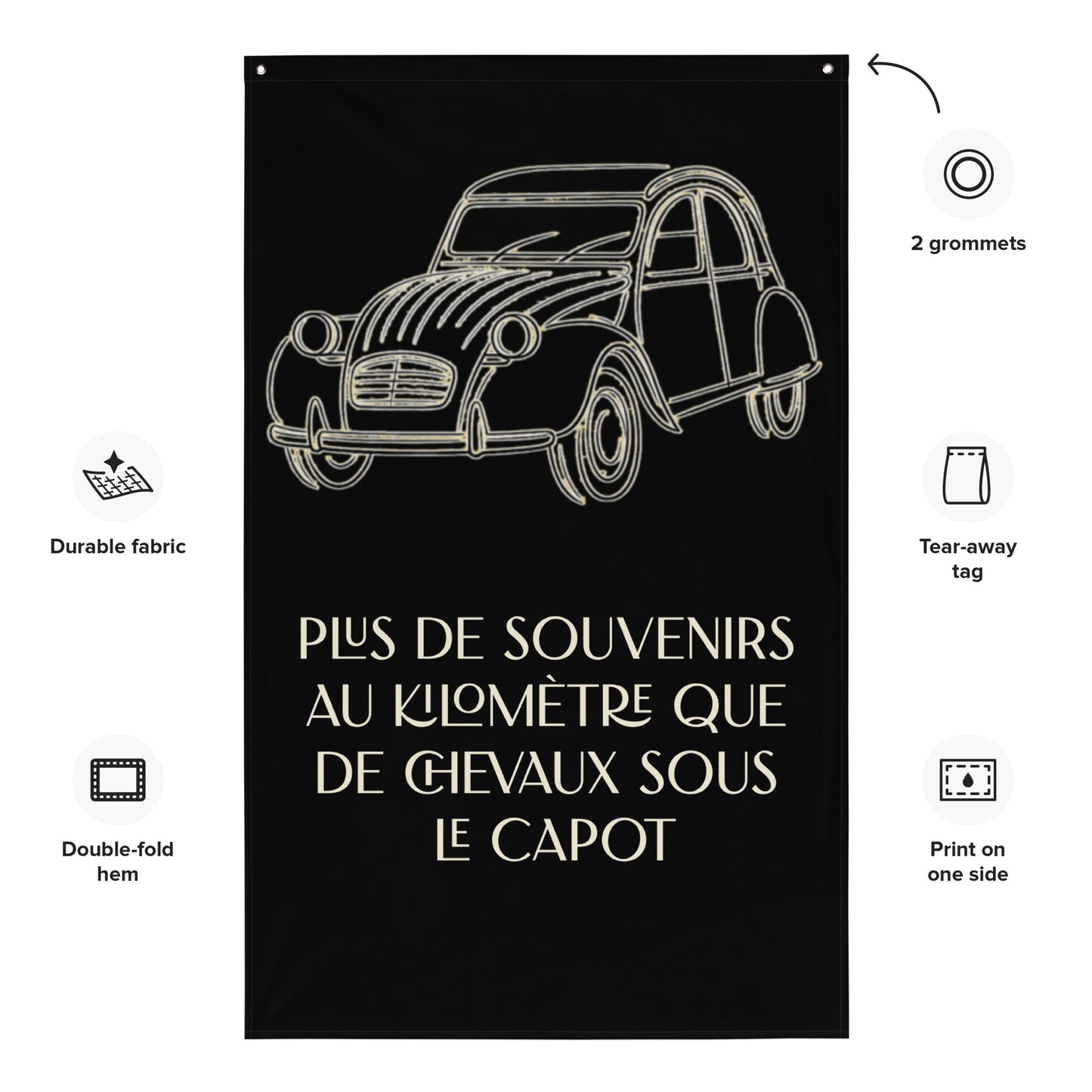 Citroën 2CV Wall Banner – Plus de Souvenirs | Minimalist Line Art & French Quote