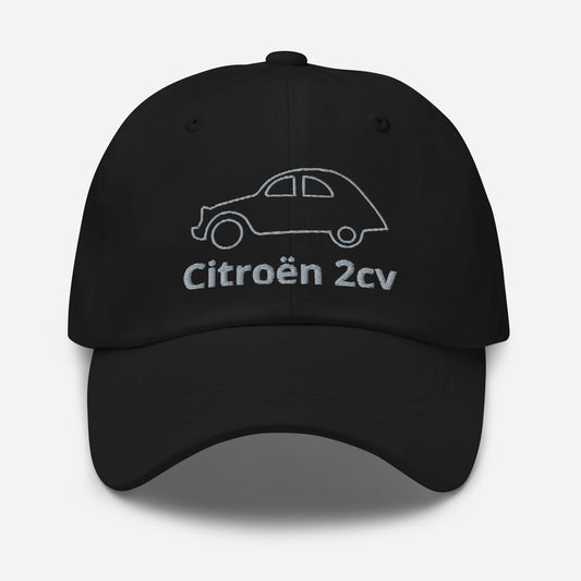Dessin au trait casquette Citroën 2cv brodé - Noir, Marine, Rouge, Gris, Bleu L. ou Blanc