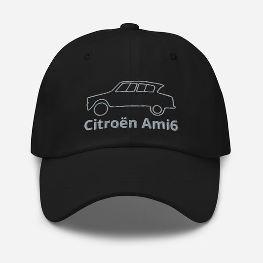 Dessin au trait casquette Citroën Ami6 brodé - Noir, Marine, Rouge, Gris, L.Bleu ou Blanc