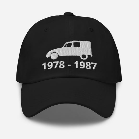 Embroidered Citroën Acadiane cap with production period available in Black, Red, Grey, Khaki, L.Blue or White