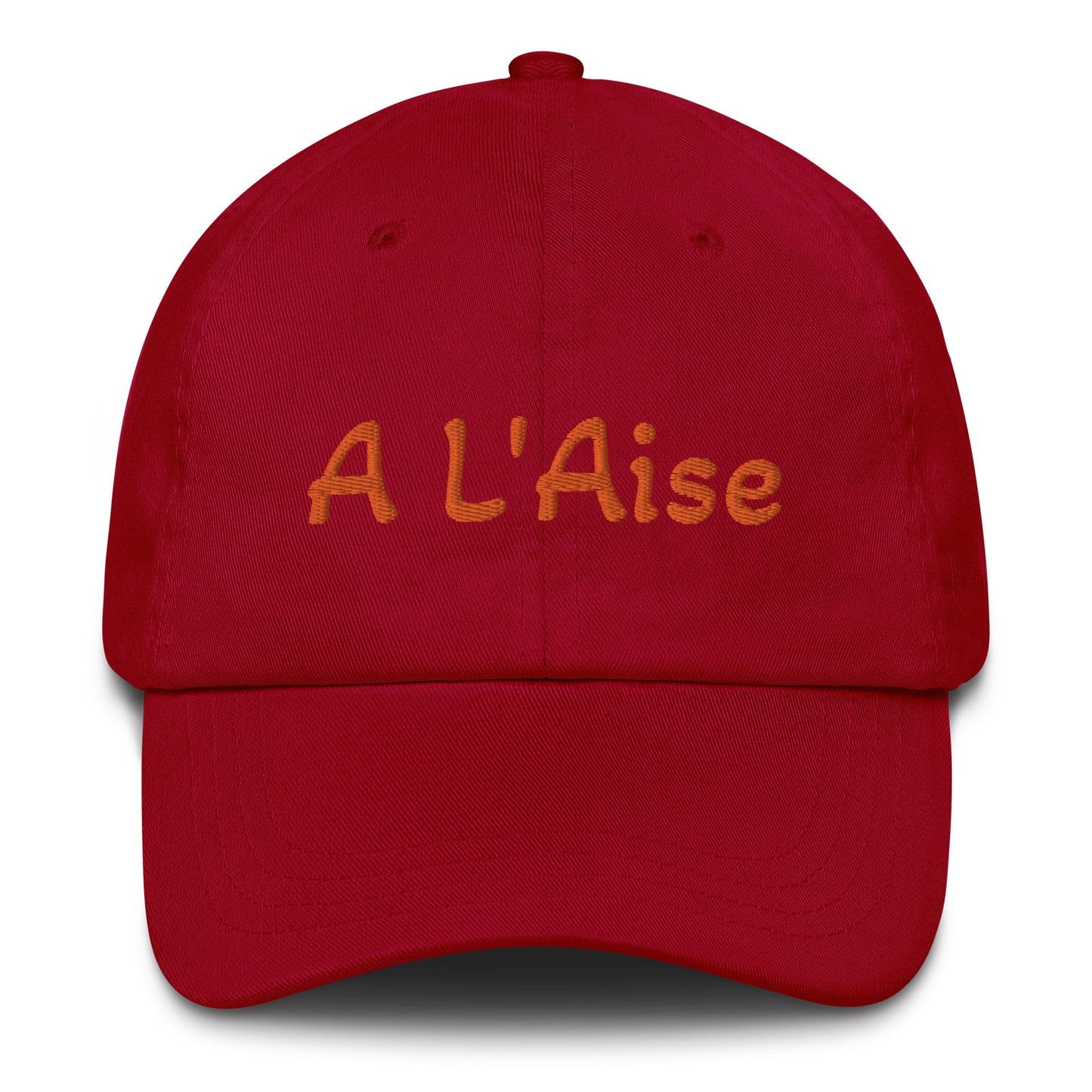 A L'Aise embroidered cap with a BURTON embroidered on the BACK - Black, Navy, Red, Grey, L. Blue or White