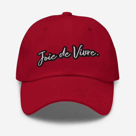 Joie de Vivre Embroidered cap with a 2CV embroidered on the BACK available in Black, Navy, Red, Grey, Khaki or White