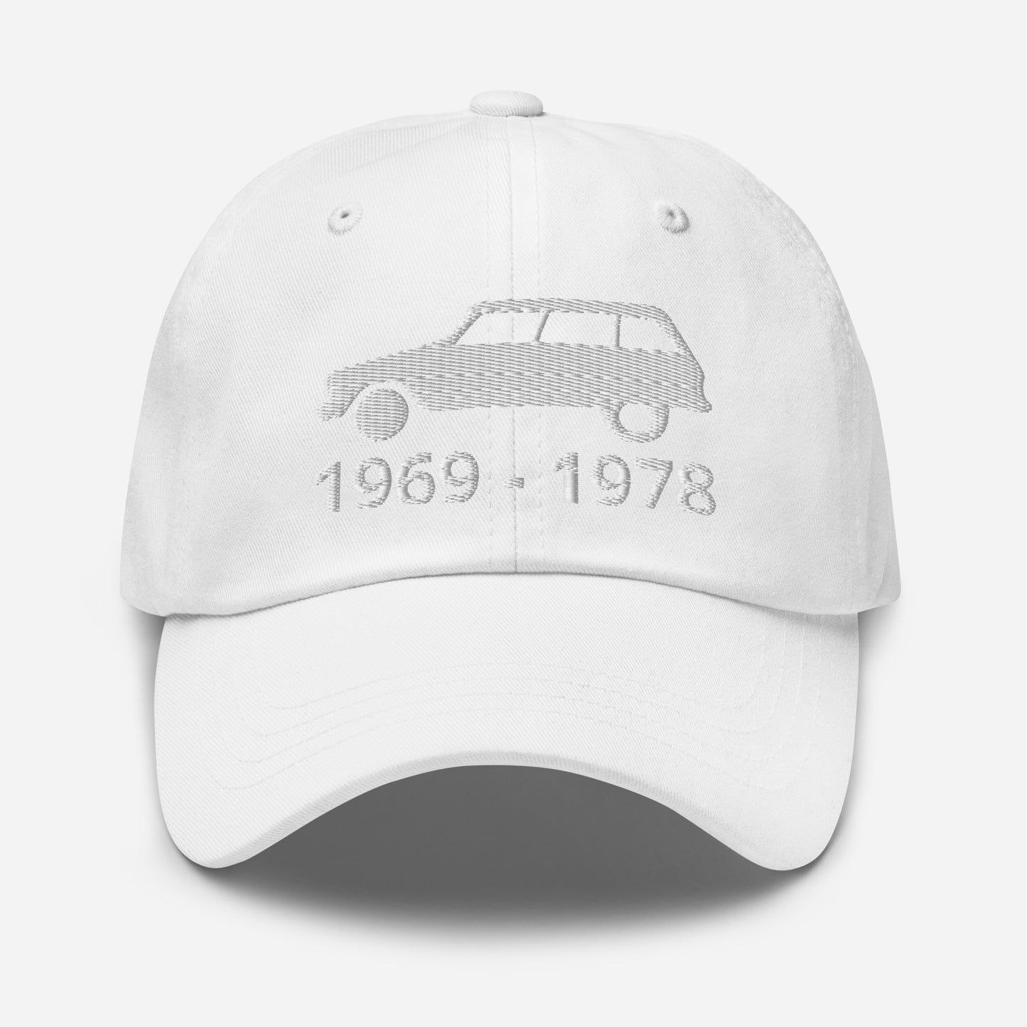 Embroidered Citroën Ami8 cap with production period available in Black, Red, Grey, Khaki, L.Blue or White