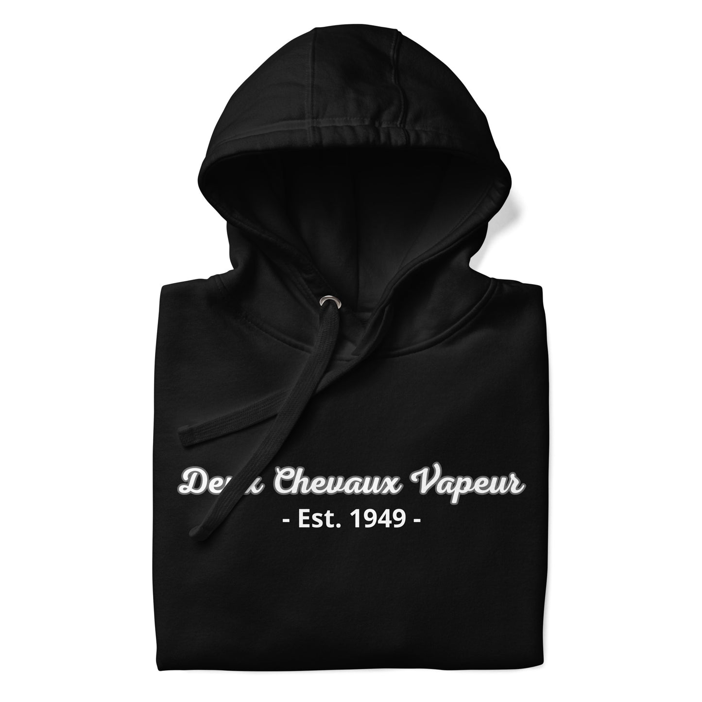 "Deux Chevaux Vapeur" Hoodie – est. 1949 verkrijgbaar in Zwart, Navy, Grijs en Wit