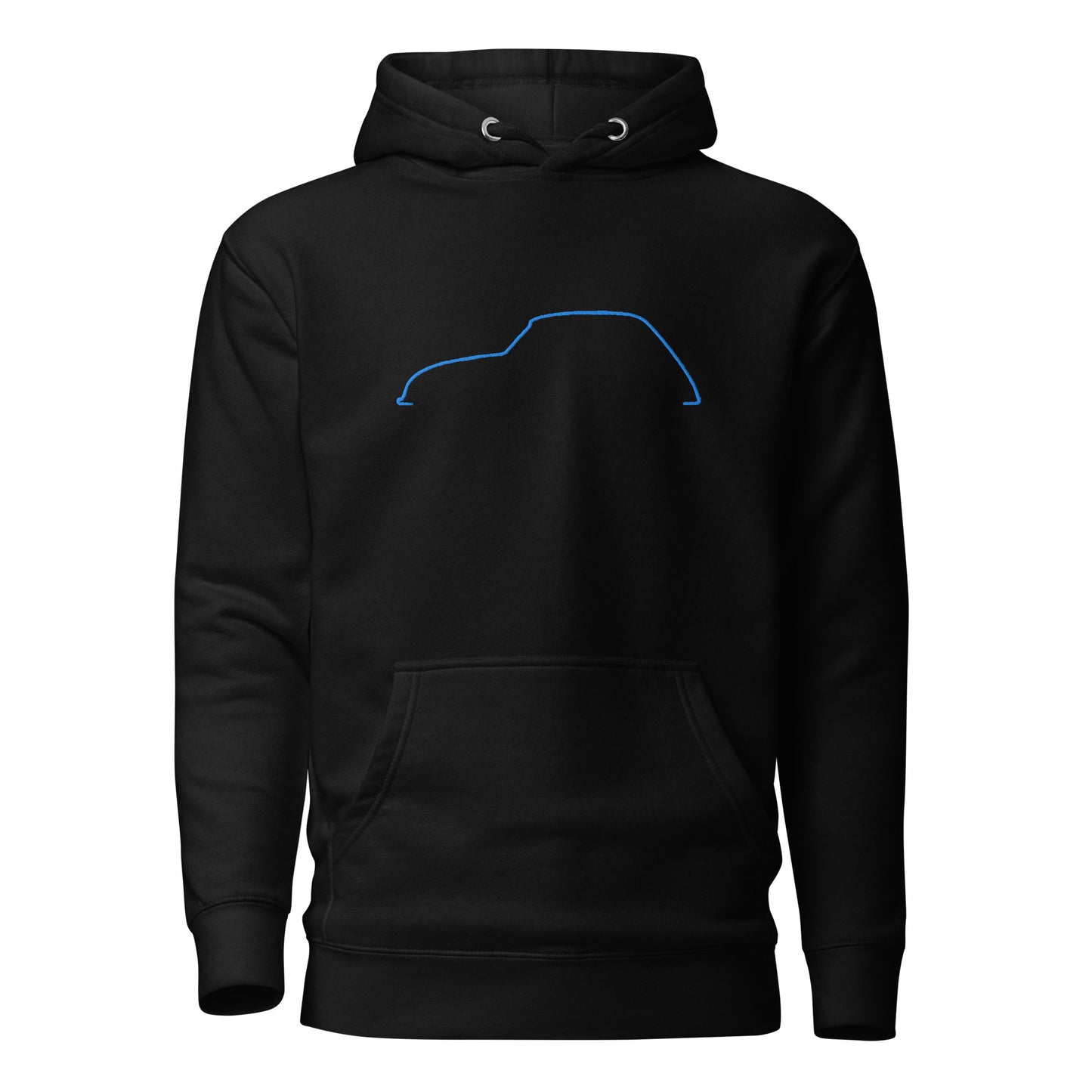Premium Hoodie Citroën Dyane Silhouette – Minimalist Line Art with Blue Embroidery