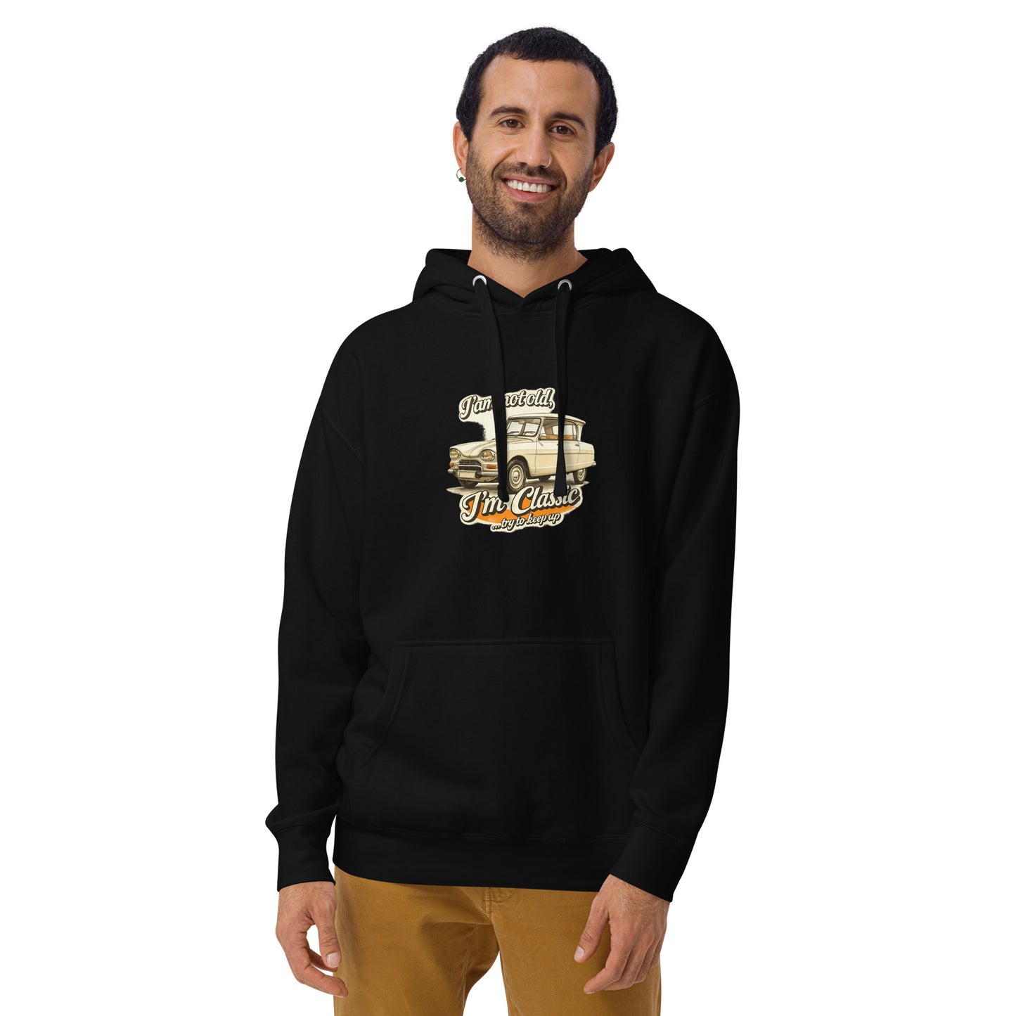 Classic Collectie Premium Hoodie – Citroën Ami 6 Illustratie – “I’m Not Old, I’m Classic”
