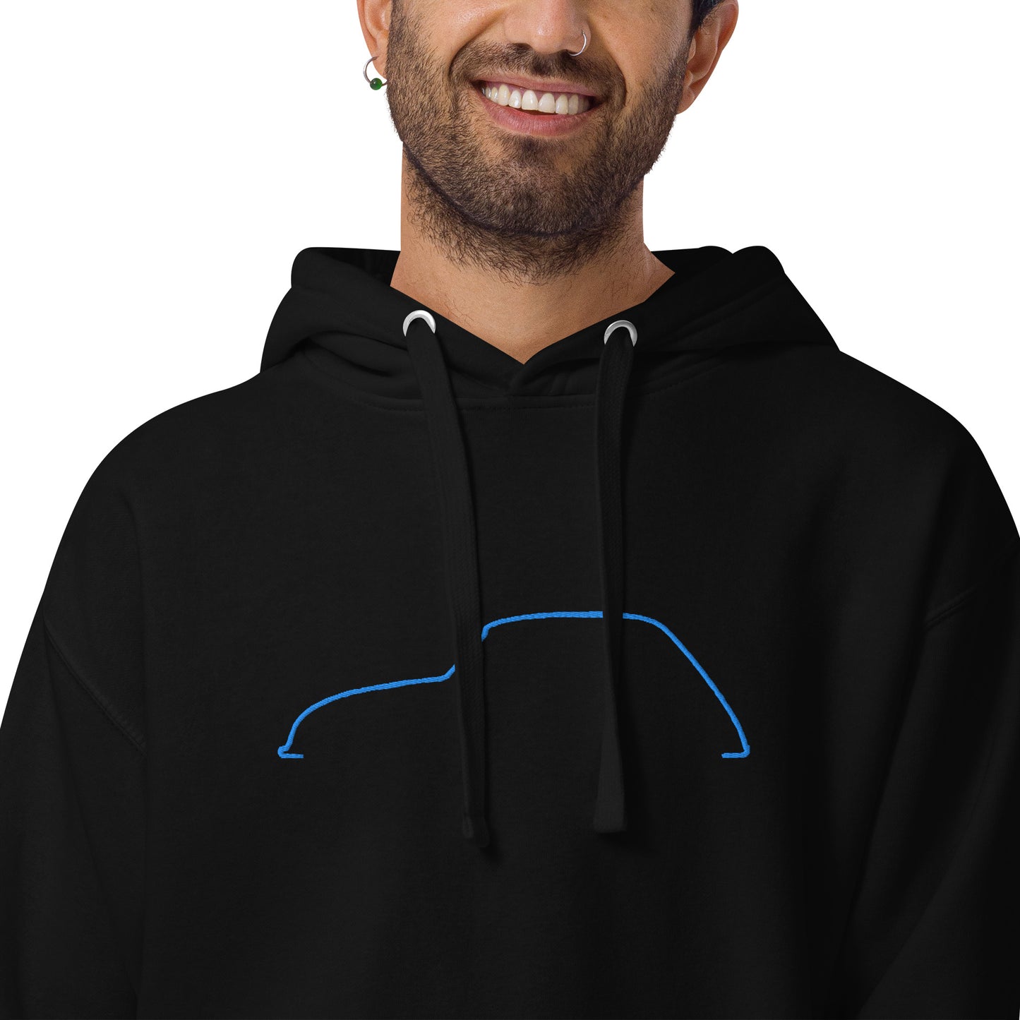 Premium Hoodie Citroën Dyane Silhouette – Minimalist Line Art with Blue Embroidery