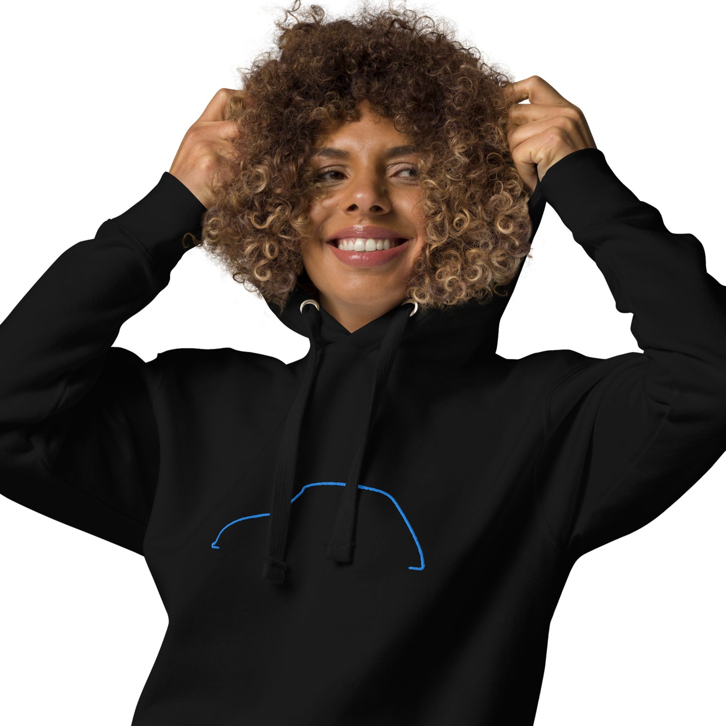 Premium Hoodie Citroën Dyane Silhouette – Minimalist Line Art with Blue Embroidery