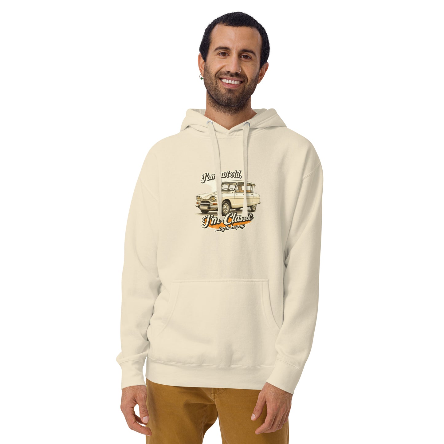 Classic Collectie Premium Hoodie – Citroën Ami 6 Illustratie – “I’m Not Old, I’m Classic”