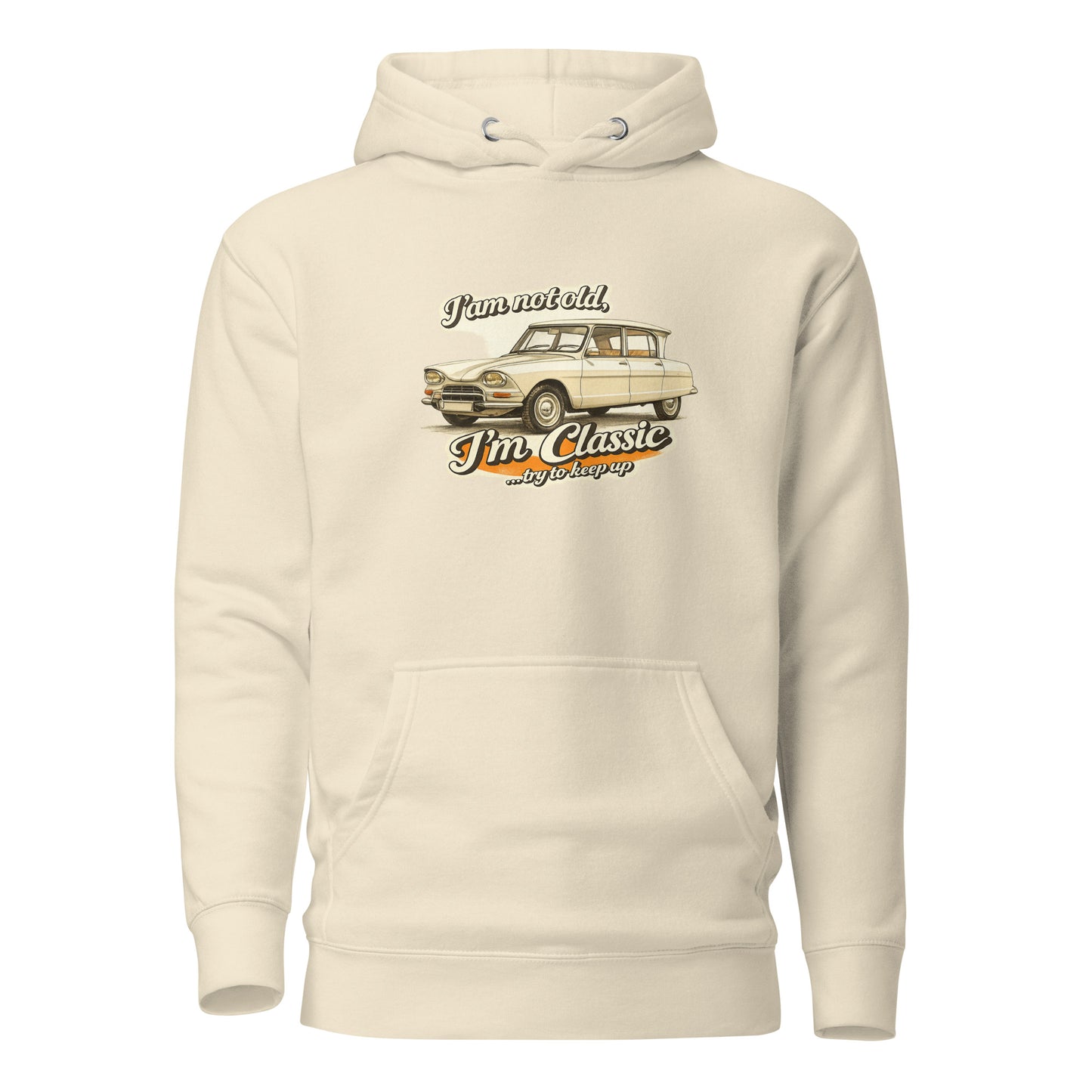 Classic Collectie Premium Hoodie – Citroën Ami 6 Illustratie – “I’m Not Old, I’m Classic”