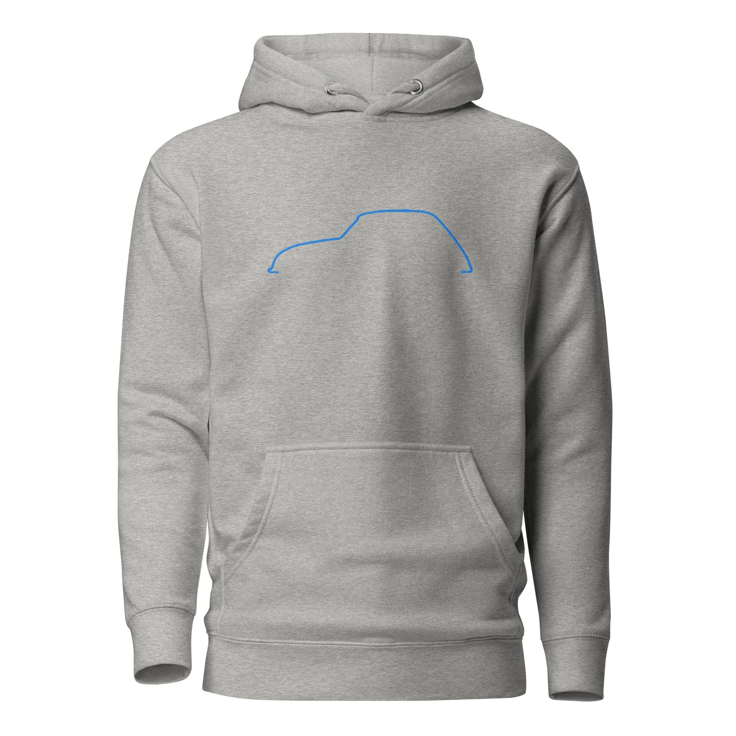 Premium Hoodie Citroën Dyane Silhouette – Minimalist Line Art with Blue Embroidery