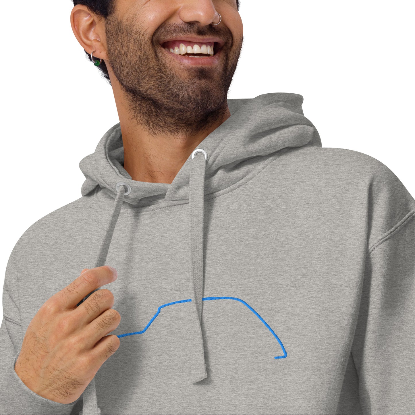 Premium Hoodie Citroën Dyane Silhouette – Minimalist Line Art with Blue Embroidery