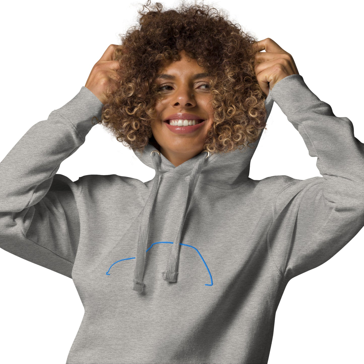 Premium Hoodie Citroën Dyane Silhouette – Minimalist Line Art with Blue Embroidery
