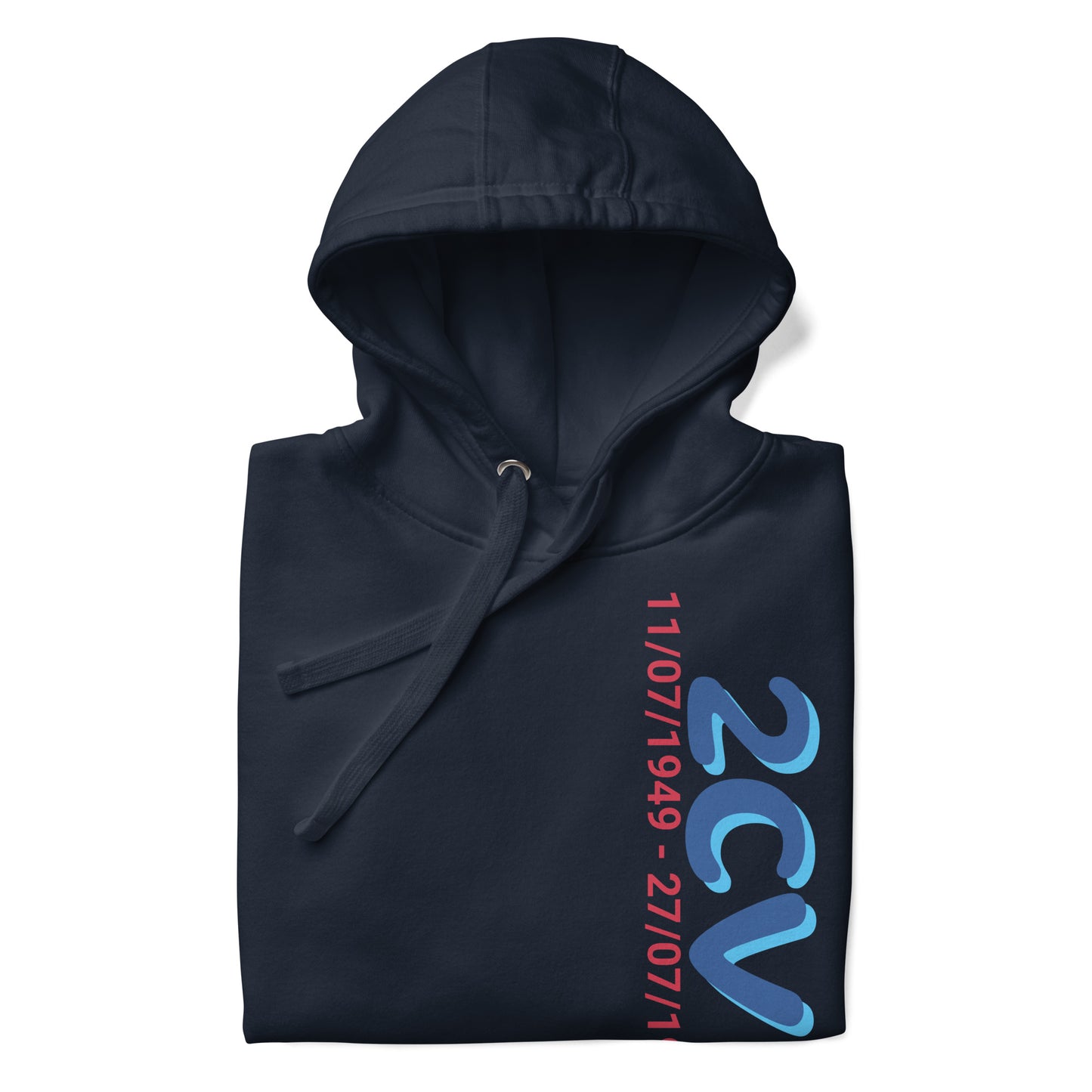 Hoodie with the production period of the Citroën 2cv available in Black, Navy, Gray or White