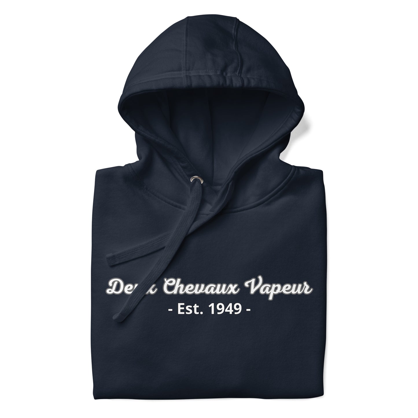 "Deux Chevaux Vapeur" Hoodie – est. 1949 verkrijgbaar in Zwart, Navy, Grijs en Wit