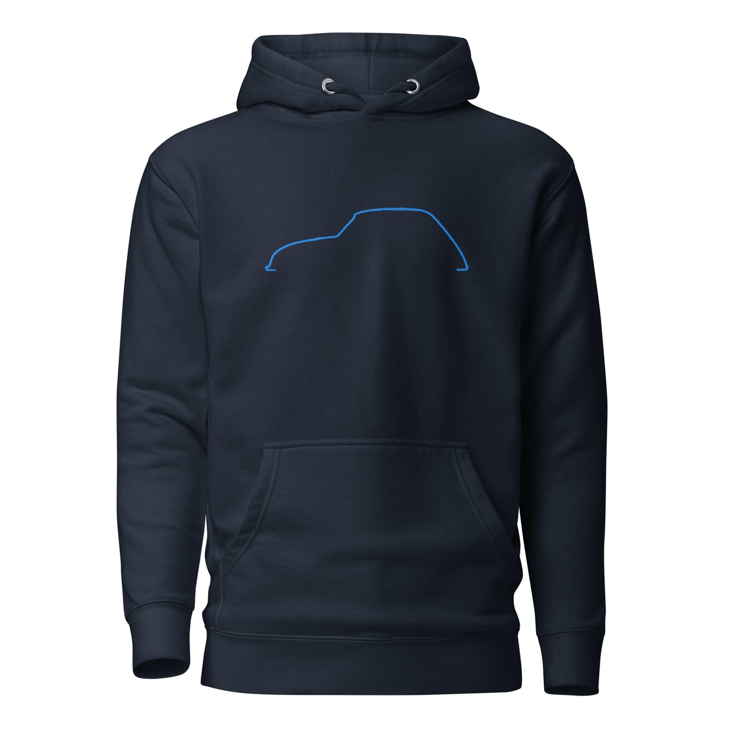 Premium Hoodie Citroën Dyane Silhouette – Minimalist Line Art with Blue Embroidery