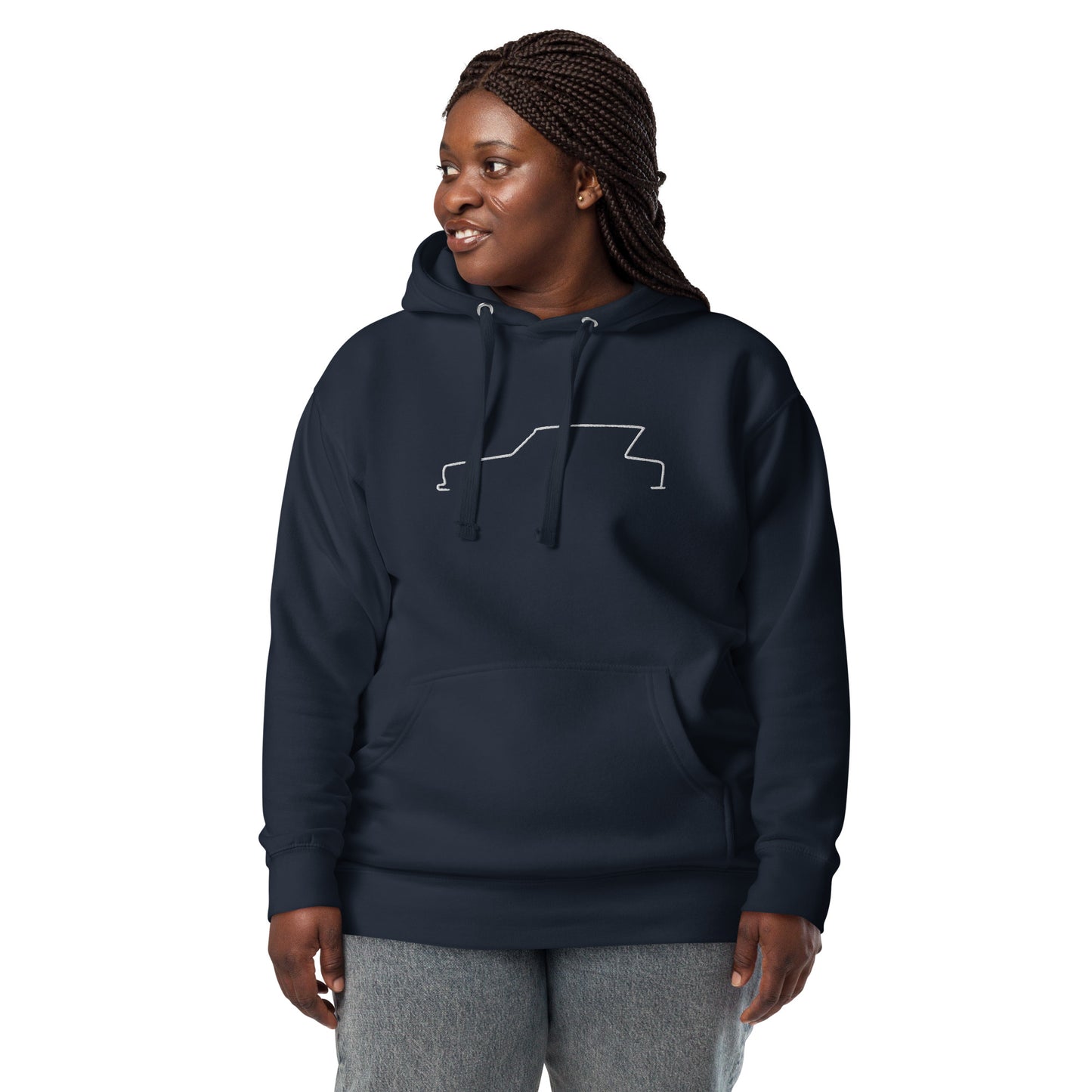 Premium Hoodie Citroën Ami6 Silhouette – Minimalist Line Art with Character