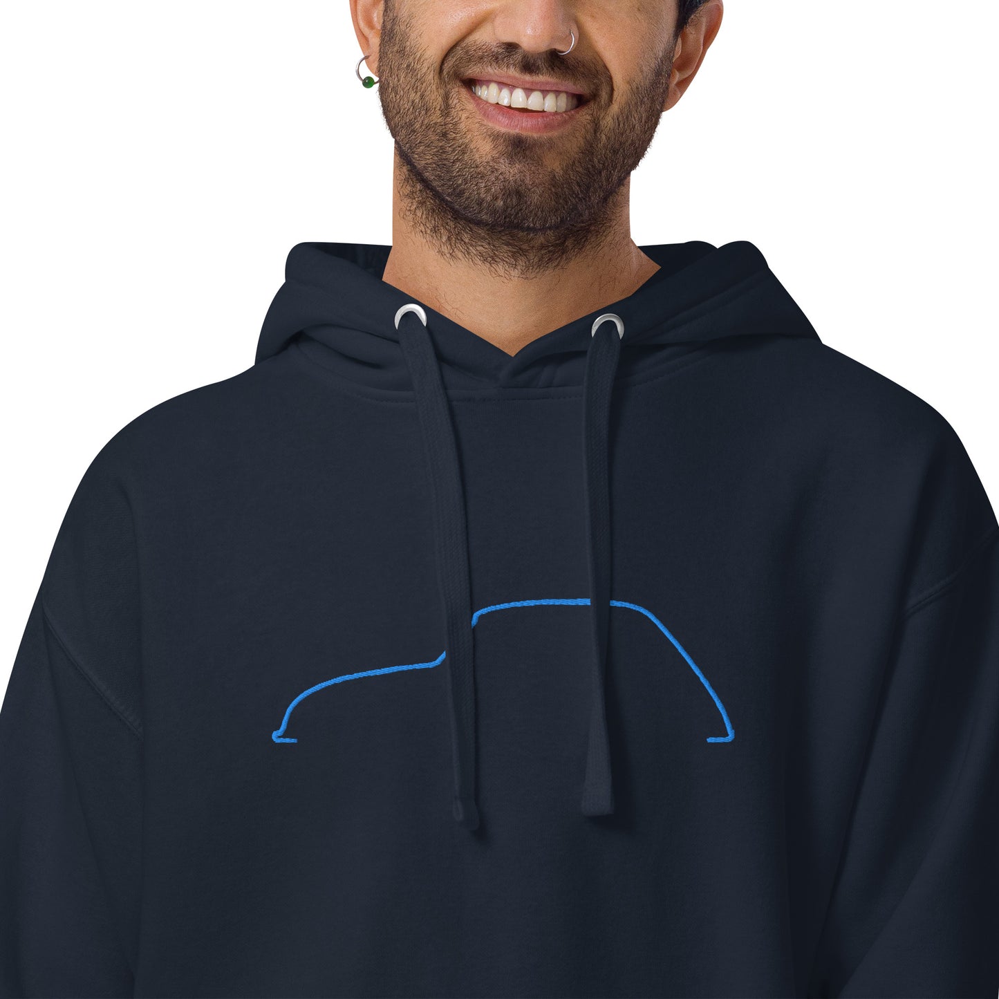 Premium Hoodie Citroën Dyane Silhouette – Minimalist Line Art with Blue Embroidery