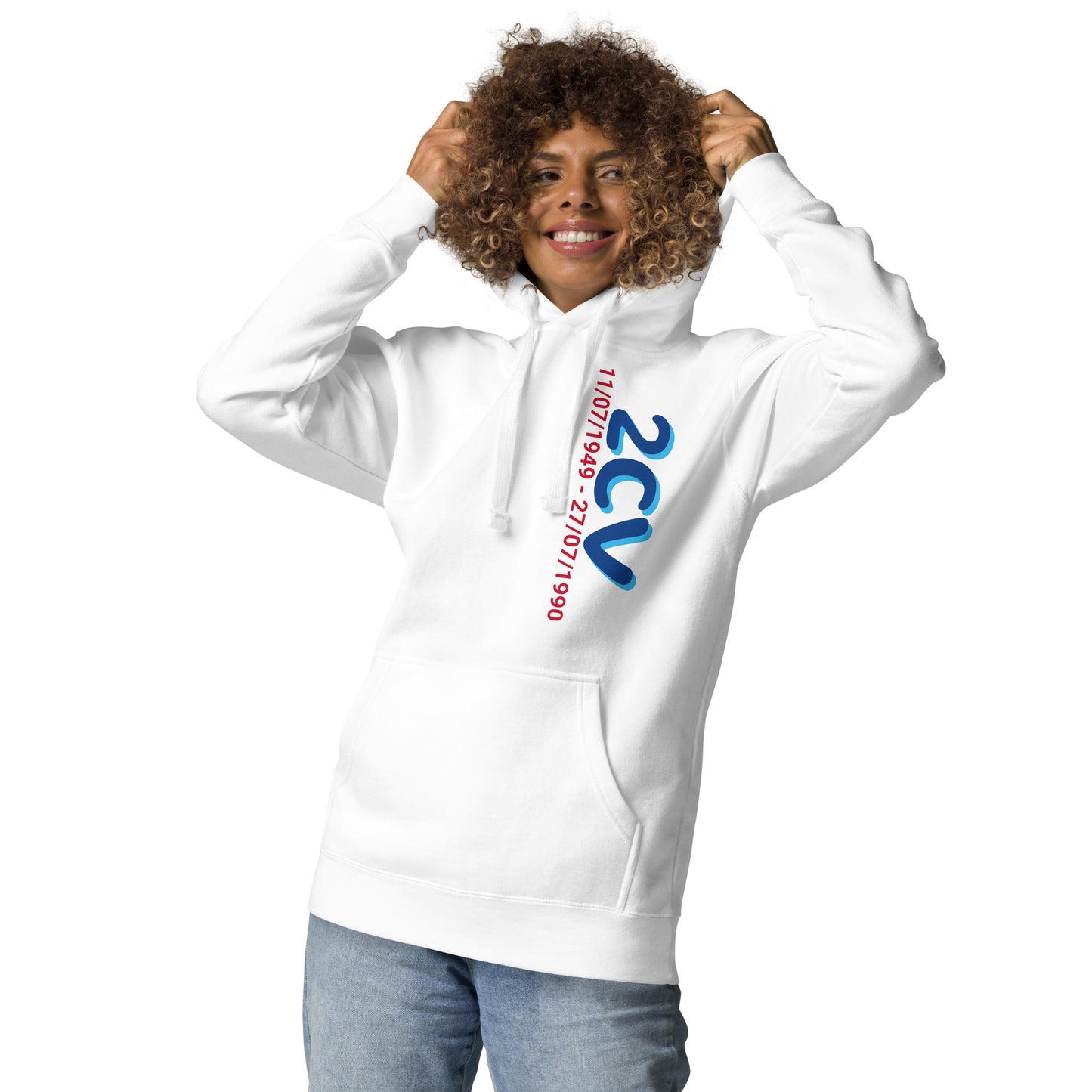 Hoodie with the production period of the Citroën 2cv available in Black, Navy, Gray or White